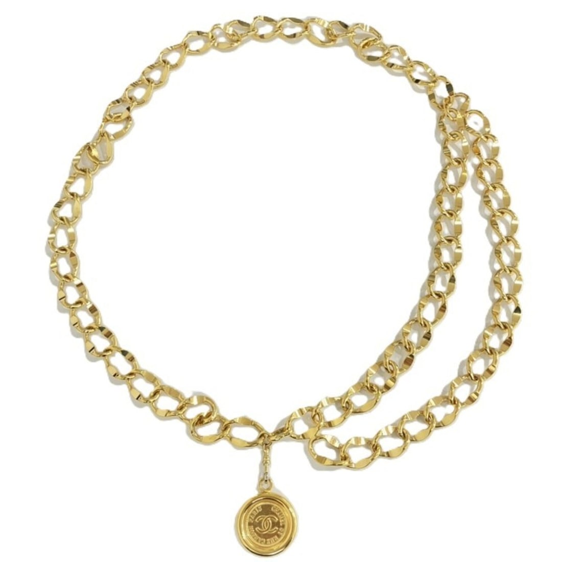 CHANEL Coco Mark Chain Belt, Gold: --- Catalog ---Category: SizeLength: 90cm / 35.43''Category: DesignType: Chain beltColor: GoldGender: WomenCategory: GeneralBrand: Chanel--- Item List ---Section: ConditionRanking: Rank B Used - Trace