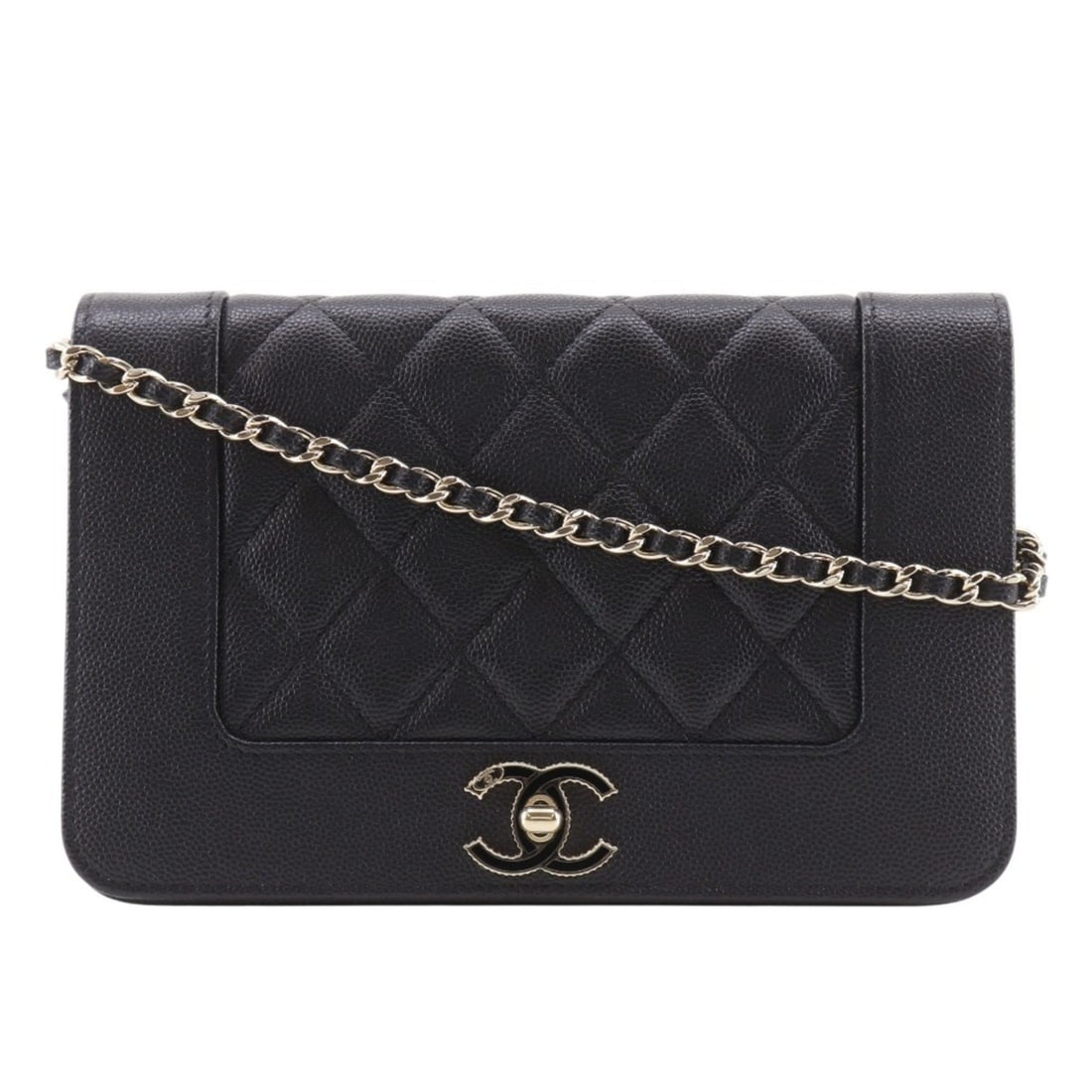 Chanel Mademoiselle Chain Wallet, Matelassé A80972, Caviar Leather, Black, Magnetic Closure,: --- Catalog ---Category: SizeSize (HxWxD): 12cm x 19cm x 3cm / 4.72'' x 7.48'' x 1.18''Category: DesignType: Shoulder bagColor: BlackGender: WomenMaterial: Grained Calfskin Category: GeneralMPN: A8097