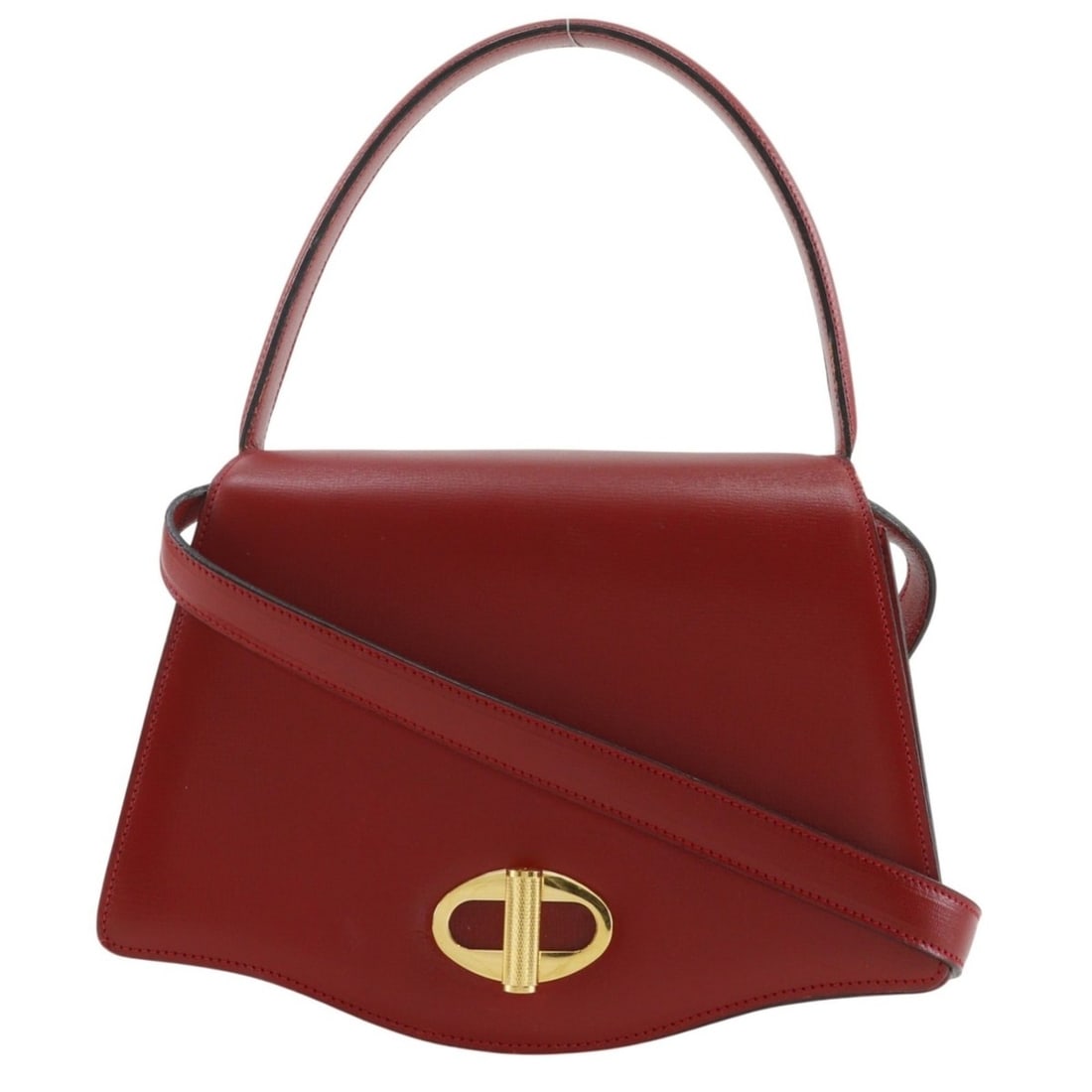 Dunhill 2-Way Shoulder Handbag, Leather, Red, Turn-Lock Closure, Women's: --- Catalog ---Category: SizeSize (HxWxD): 17cm x 24cm x 11cm / 6.69'' x 9.44'' x 4.33''Category: DesignType: HandbagColor: Red colorGender: WomenMaterial: Leather Category: GeneralBrand: Dunhill--- I