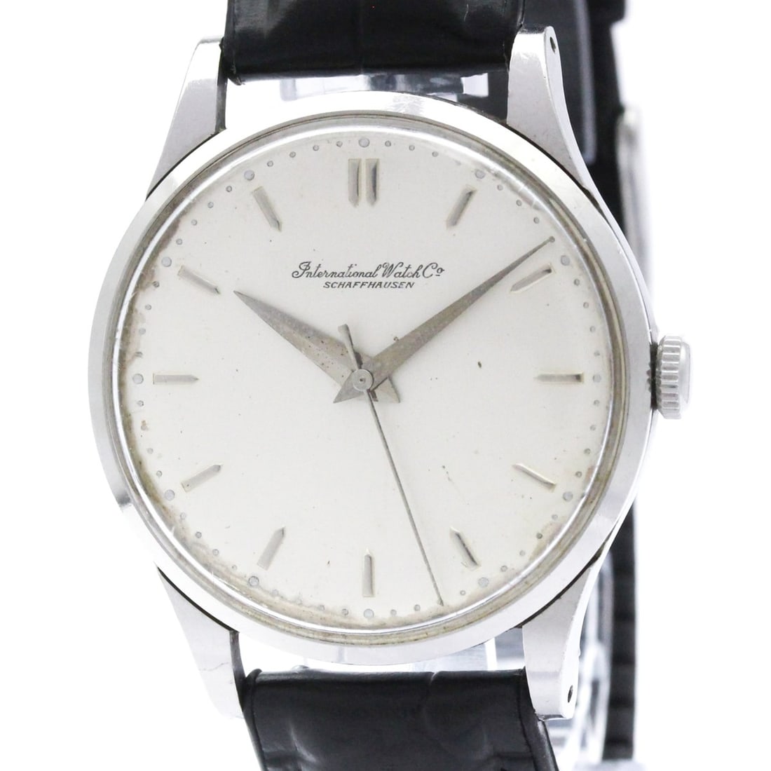 IWC Schaffhausen Steel Hand-Winding Mens Watch Vintage: --- Catalog ---Category: SizeCase Diameter: 36mm / 1.42''Category: DesignType: WristwatchStyle: Dress/FormalGender: MenColor (Dial): SilverMaterial (Band): LeatherMaterial (Case): Stainless steelCateg