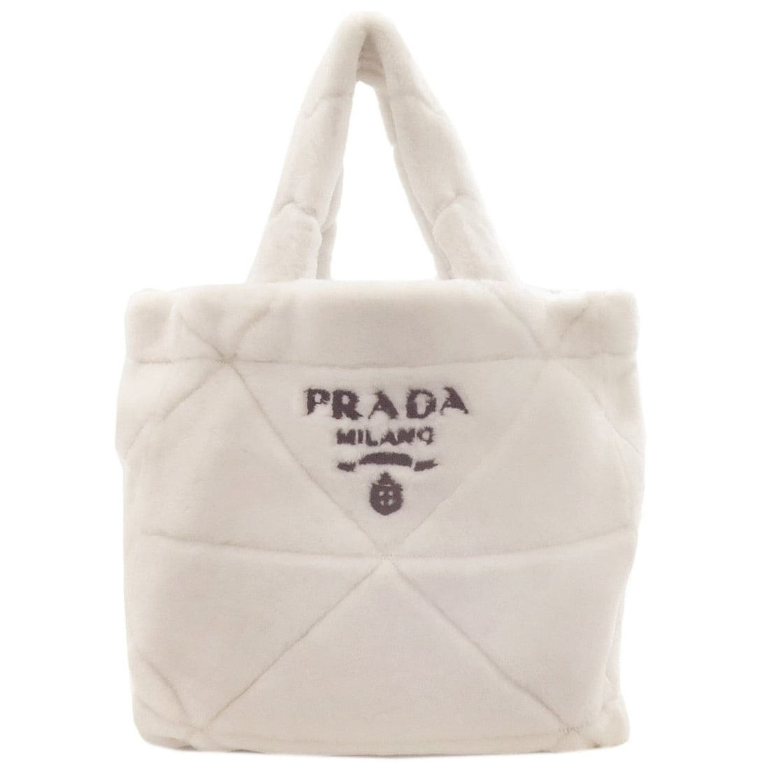 Prada Quilted Shearling Tote Bag, Sheepskin, Women's PRADA: --- Catalog ---Category: SizeSize (HxWxD): 35cm x 50cm x 16cm / 13.77'' x 19.68'' x 6.29''Handle Length: 45cm / 17.71''Category: DesignType: Tote bagColor: WhiteGender: WomenMaterial: Leather Leather/