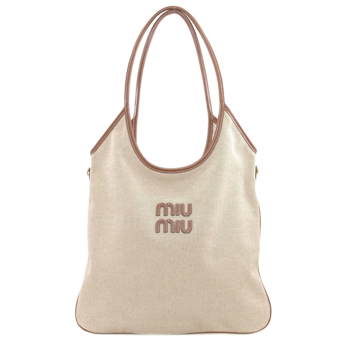 Miu Miu Miu Logo Tote Bag, Canvas, Women's: --- Catalog ---Category: SizeSize (HxWxD): 35cm x 1cm / 13.77'' x 0.39''Handle Length: 42cm / 16.53''Category: DesignType: Tote bagColor: BrownGender: WomenMaterial: Canvas Inner Pocket: Zipper