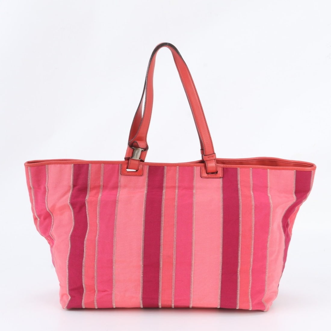Salvatore Ferragamo Striped Canvas Leather Tote Bag, Handbag, Shoulder Bag for Women: --- Catalog ---Category: SizeSize (HxWxD): 29cm x 40cm x 19cm / 11.41'' x 15.74'' x 7.48''Category: DesignType: Handbag, Shoulder bag, Tote bagColor: Pink, PurpleGender: WomenMaterial: Canvas , Leathe
