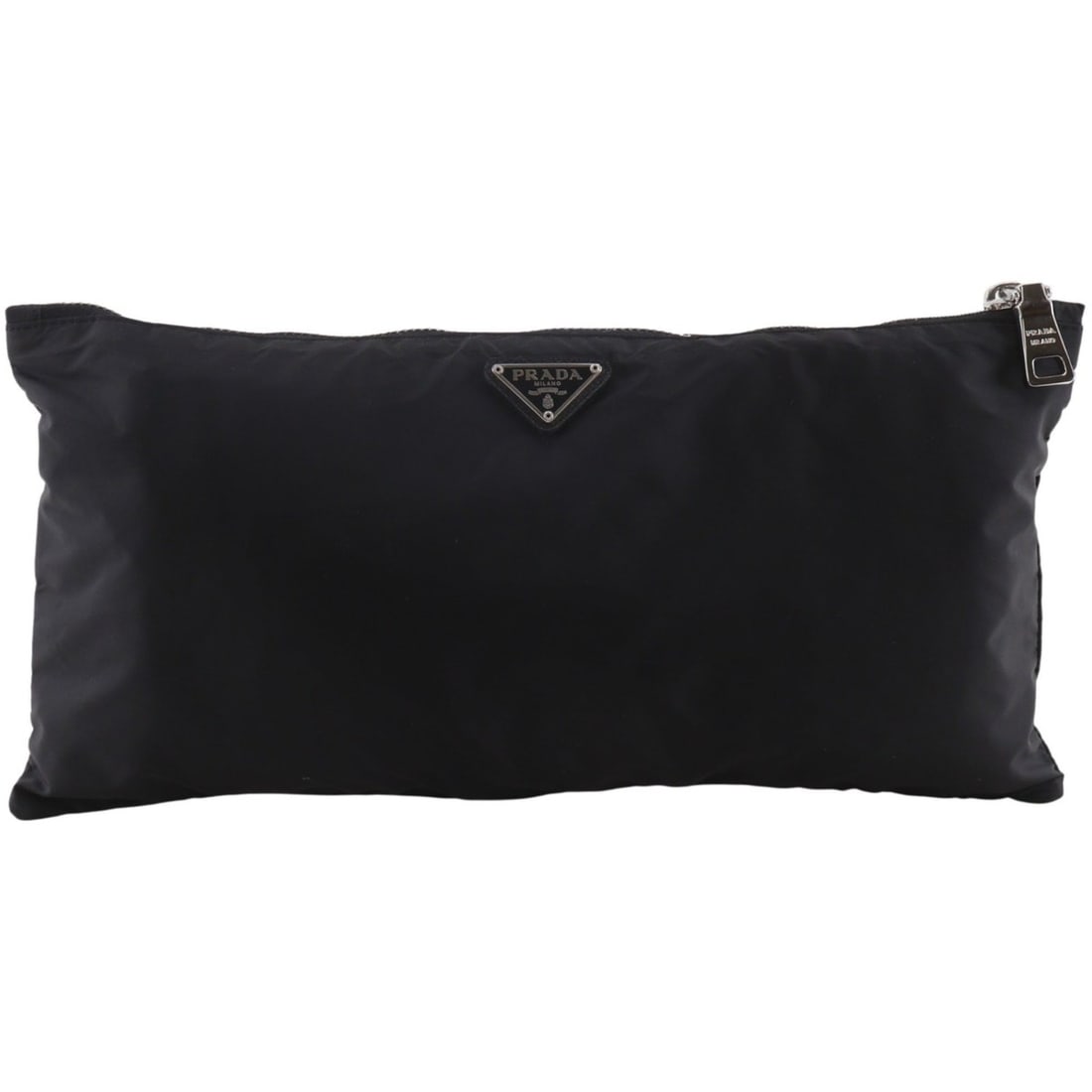 Prada pouch, nylon, black, unisex: --- Catalog ---Category: SizeSize (HxWxD): 16.5cm x 32cm x 1cm / 6.49'' x 12.59'' x 0.39''Category: DesignType: PouchColor: BlackGender: Women,MenMaterial: Nylon Category: GeneralBrand: Prada--- Item 