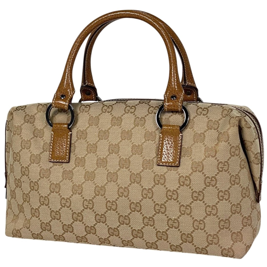 Gucci GG pattern handbag, mini Boston bag, canvas, beige, 113009, women's. (1 of 8)