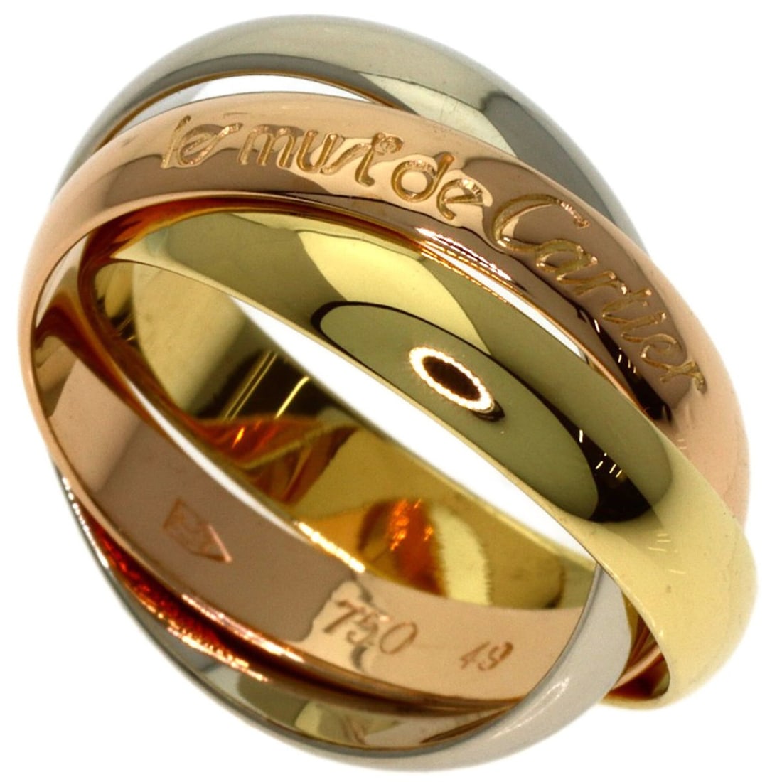 Cartier Trinity #49 Ring - 18K Yellow Gold/18K White Pink Gold Women's CARTIER: --- Catalog ---Category: SizeJP Size: 9US Size: 5Category: DesignType: Band ringGender: WomenMaterial: Pink gold (18K), White gold (18K), Yellow gold (18K)Category: GeneralBrand: Cartier--- Item List 