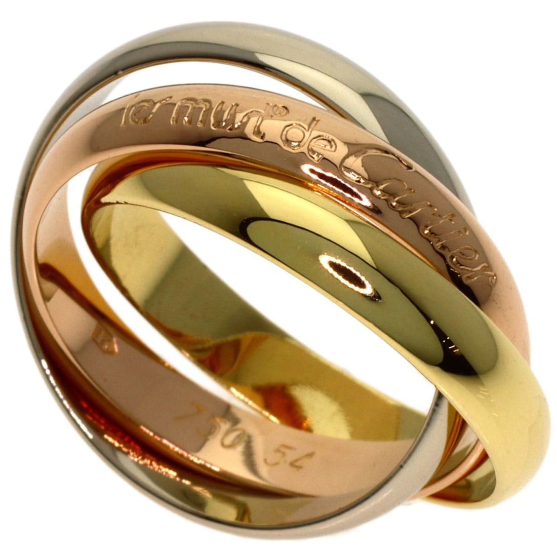 Cartier Trinity #54 Ring - 18K Yellow Gold/18K White Pink Gold Women's CARTIER: --- Catalog ---Category: SizeJP Size: 14US Size: 7Category: DesignType: Band ringGender: WomenMaterial: Pink gold (18K), White gold (18K), Yellow gold (18K)Category: GeneralBrand: Cartier--- Item List
