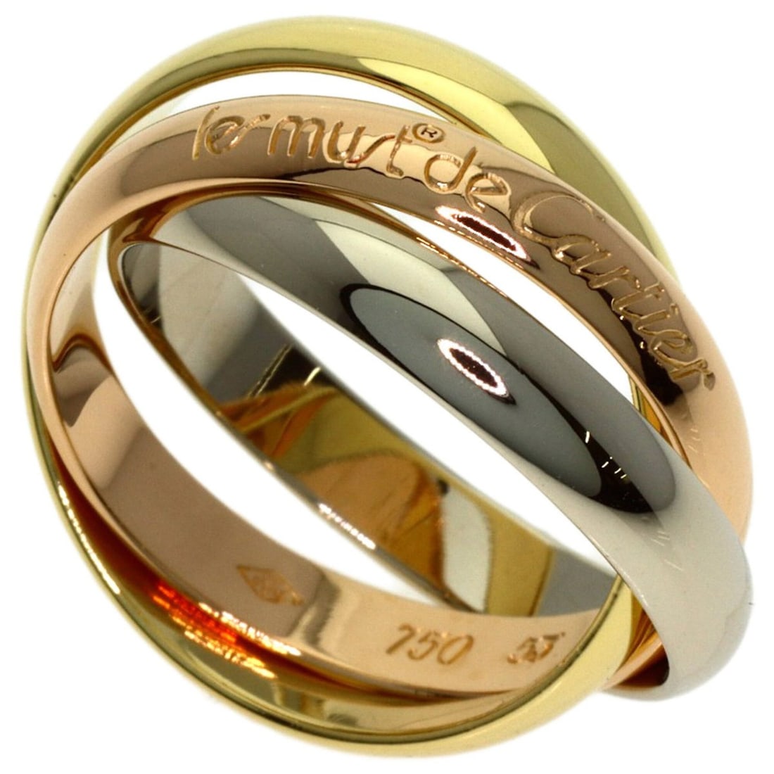 Cartier Trinity #53 Ring - 18K Yellow Gold/18K White Pink Gold Women's CARTIER: --- Catalog ---Category: SizeJP Size: 13US Size: 6.5Category: DesignType: Band ringGender: WomenMaterial: Pink gold (18K), White gold (18K), Yellow gold (18K)Category: GeneralBrand: Cartier--- Item Li