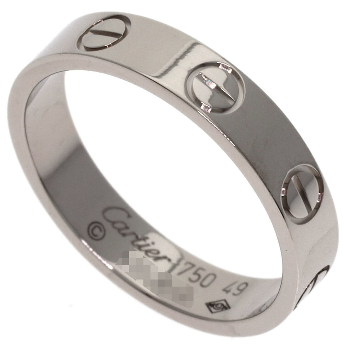 Cartier Mini Love Ring #49, 18K White Gold, Women's Ring, CARTIER: --- Catalog ---Category: SizeJP Size: 9US Size: 5Category: DesignType: Band ringGender: WomenMaterial: White gold (18K)Category: GeneralBrand: Cartier--- Item List ---Section: ConditionRanking: Rank A