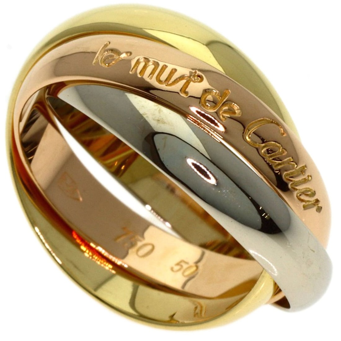 Cartier Trinity #50 Ring - 18K Yellow Gold/18K White Pink Gold Women's CARTIER: --- Catalog ---Category: SizeJP Size: 10US Size: 5.5Category: DesignType: Band ringGender: WomenMaterial: Pink gold (18K), White gold (18K), Yellow gold (18K)Category: GeneralBrand: Cartier--- Item Li