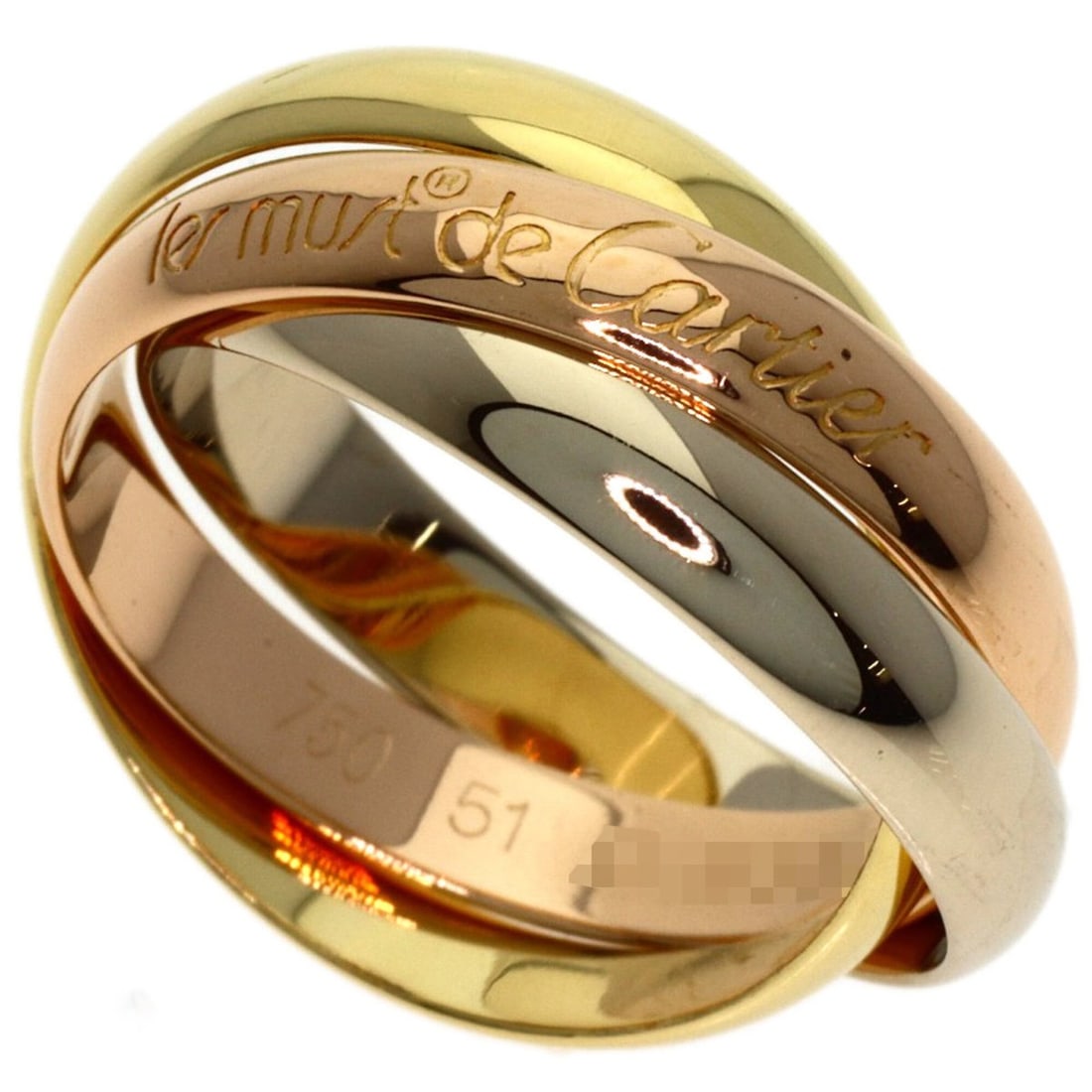 Cartier Trinity #51 Ring - 18K Yellow Gold/18K White Pink Gold Women's CARTIER: --- Catalog ---Category: SizeJP Size: 11US Size: 6Category: DesignType: Band ringGender: WomenMaterial: Pink gold (18K), White gold (18K), Yellow gold (18K)Category: GeneralBrand: Cartier--- Item List