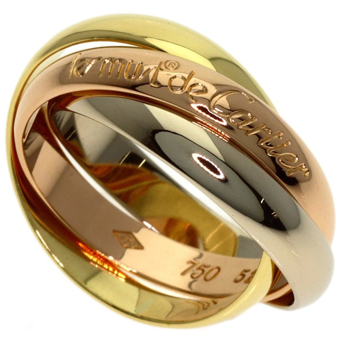 Cartier Trinity #51 Ring - 18K Yellow Gold/18K White Pink Gold Women's CARTIER: --- Catalog ---Category: SizeJP Size: 11US Size: 6Category: DesignType: Band ringGender: WomenMaterial: Pink gold (18K), White gold (18K), Yellow gold (18K)Category: GeneralBrand: Cartier--- Item List