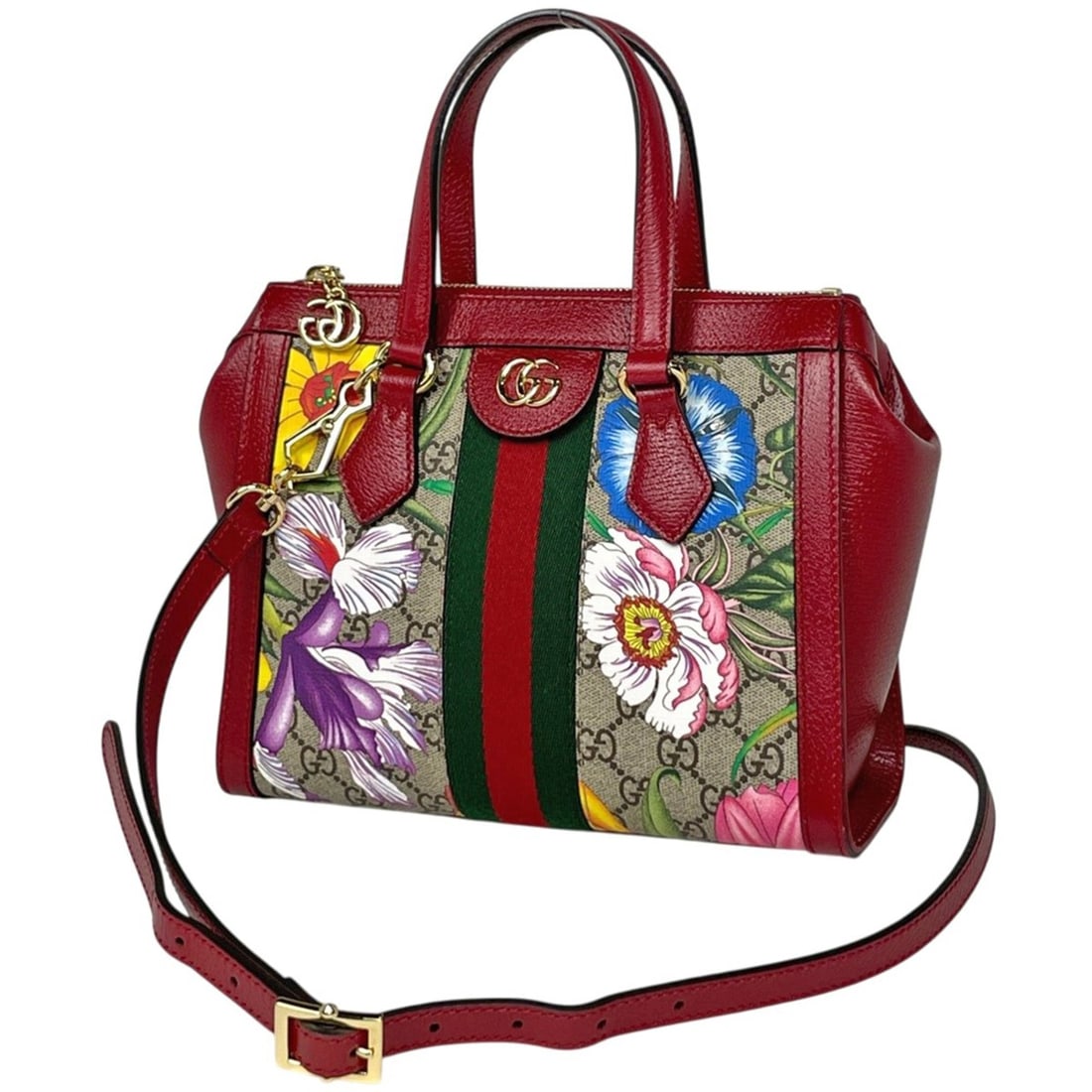 Gucci Ophidia GG Flora Small Tote Bag, 2-Way, Supreme Coated Canvas, Beige/Red, 547551, Women's (1 of 8)