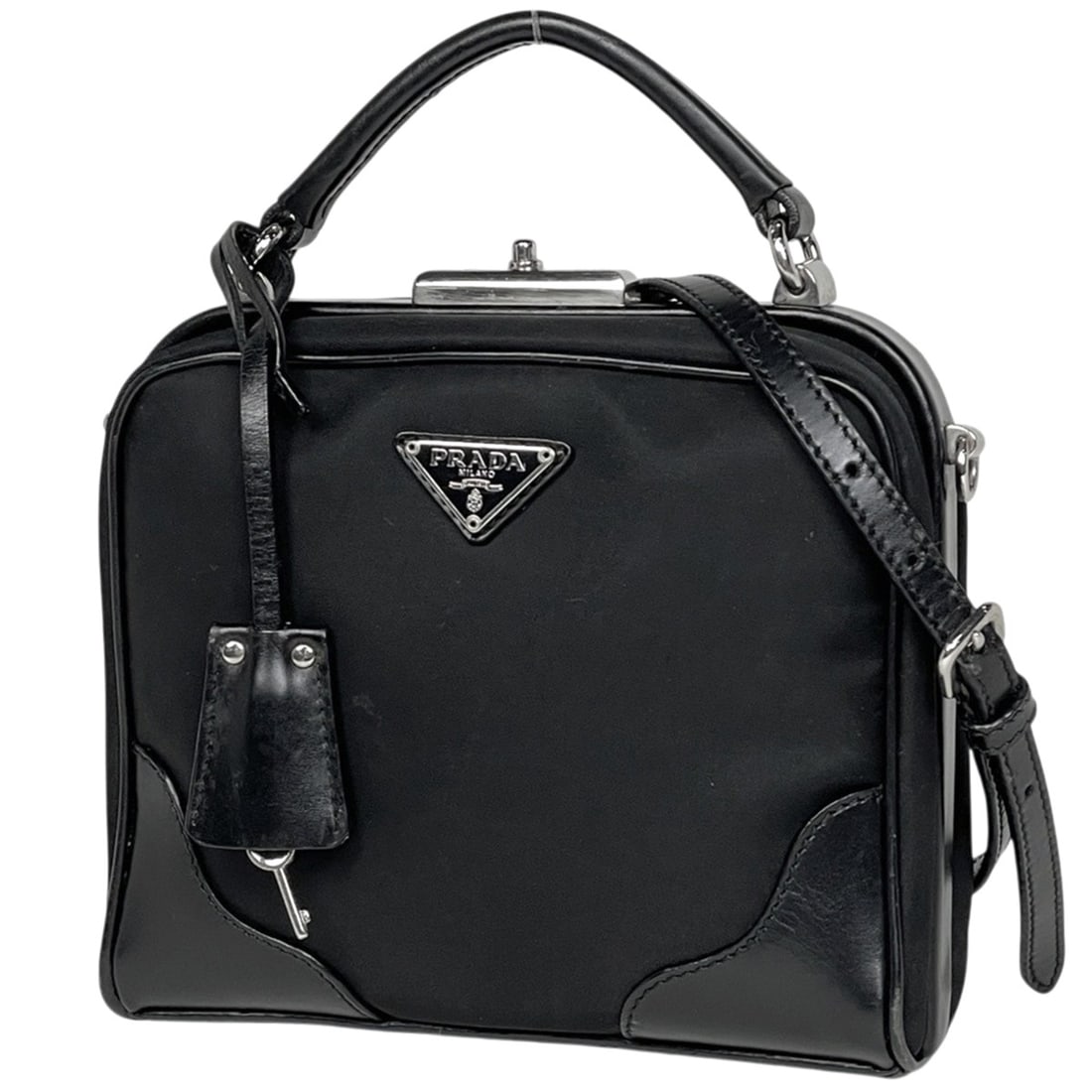Prada PRADA Logo Plate Handbag 2-Way Nylon Nero (Black) Women's: --- Catalog ---Category: SizeSize (HxWxD): 13.5cm x 17cm x 5.5cm / 5.31'' x 6.69'' x 2.16''Category: DesignType: HandbagColor: BlackGender: WomenMaterial: Nylon , Leather Category: GeneralBrand: Prada