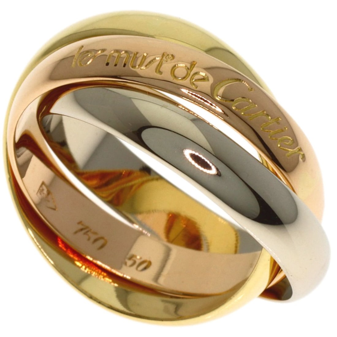 Cartier Trinity #50 Ring - 18K Yellow Gold/18K Pink White Gold Women's CARTIER: --- Catalog ---Category: SizeJP Size: 10US Size: 5.5Category: DesignType: Band ringGender: WomenMaterial: Pink gold (18K), White gold (18K), Yellow gold (18K)Category: GeneralBrand: Cartier--- Item Li