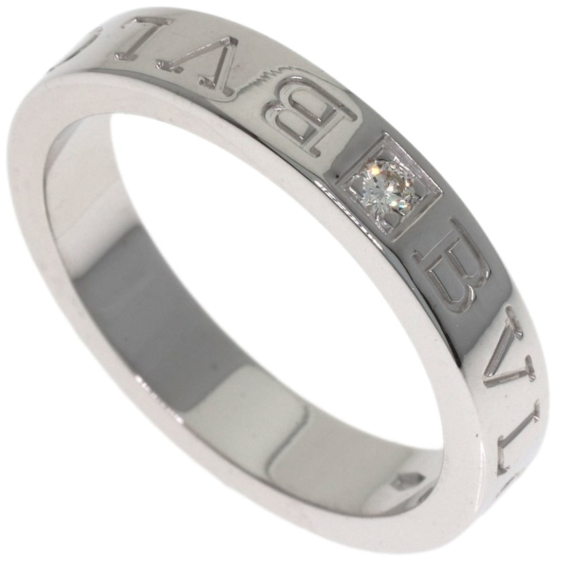 Bulgari Double Logo Diamond Ring, 18K White Gold, Women's BVLGARI: --- Catalog ---Category: SizeJP Size: 16US Size: 8Category: DesignType: Band ringStone: DiamondGender: WomenMaterial: White gold (18K)Category: GeneralBrand: Bvlgari--- Item List ---Section: Condition
