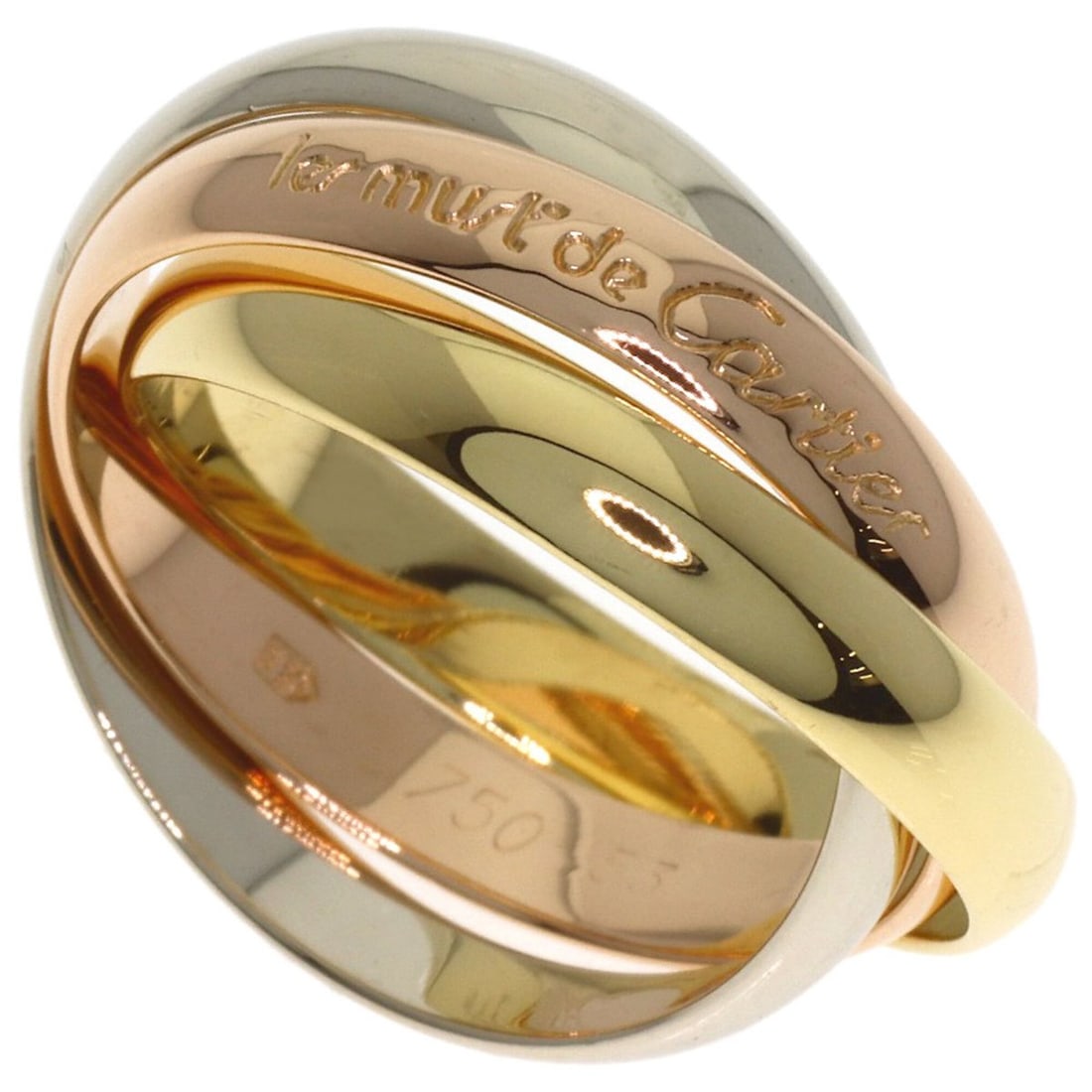 Cartier Trinity #53 Ring - 18K Yellow Gold/18K Pink White Gold Women's CARTIER: --- Catalog ---Category: SizeJP Size: 13US Size: 6.5Category: DesignType: Band ringGender: WomenMaterial: Pink gold (18K), White gold (18K), Yellow gold (18K)Category: GeneralBrand: Cartier--- Item Li