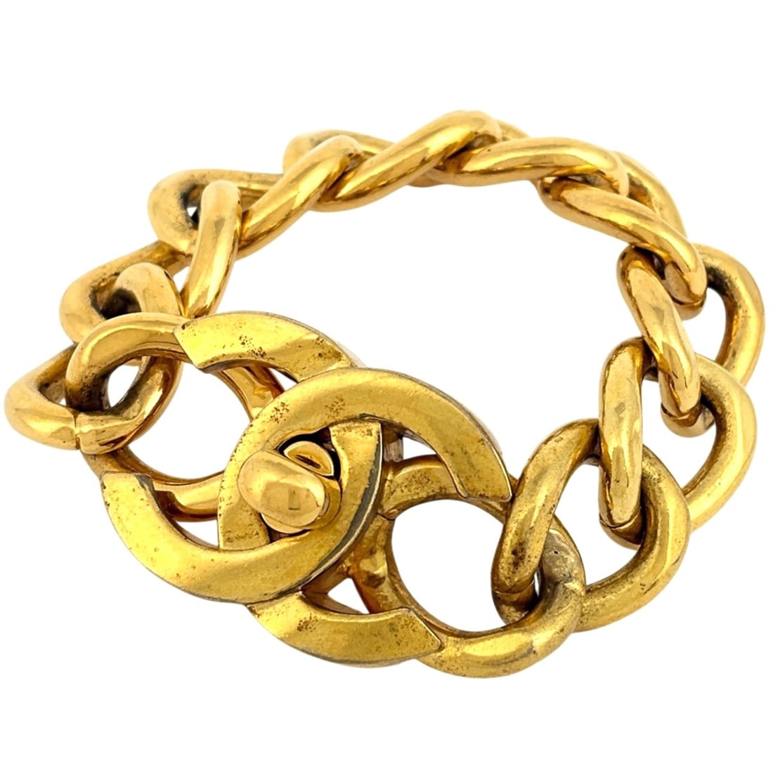 Chanel Coco Mark Chain Bracelet Turnlock GP Gold Women's (1 of 8)