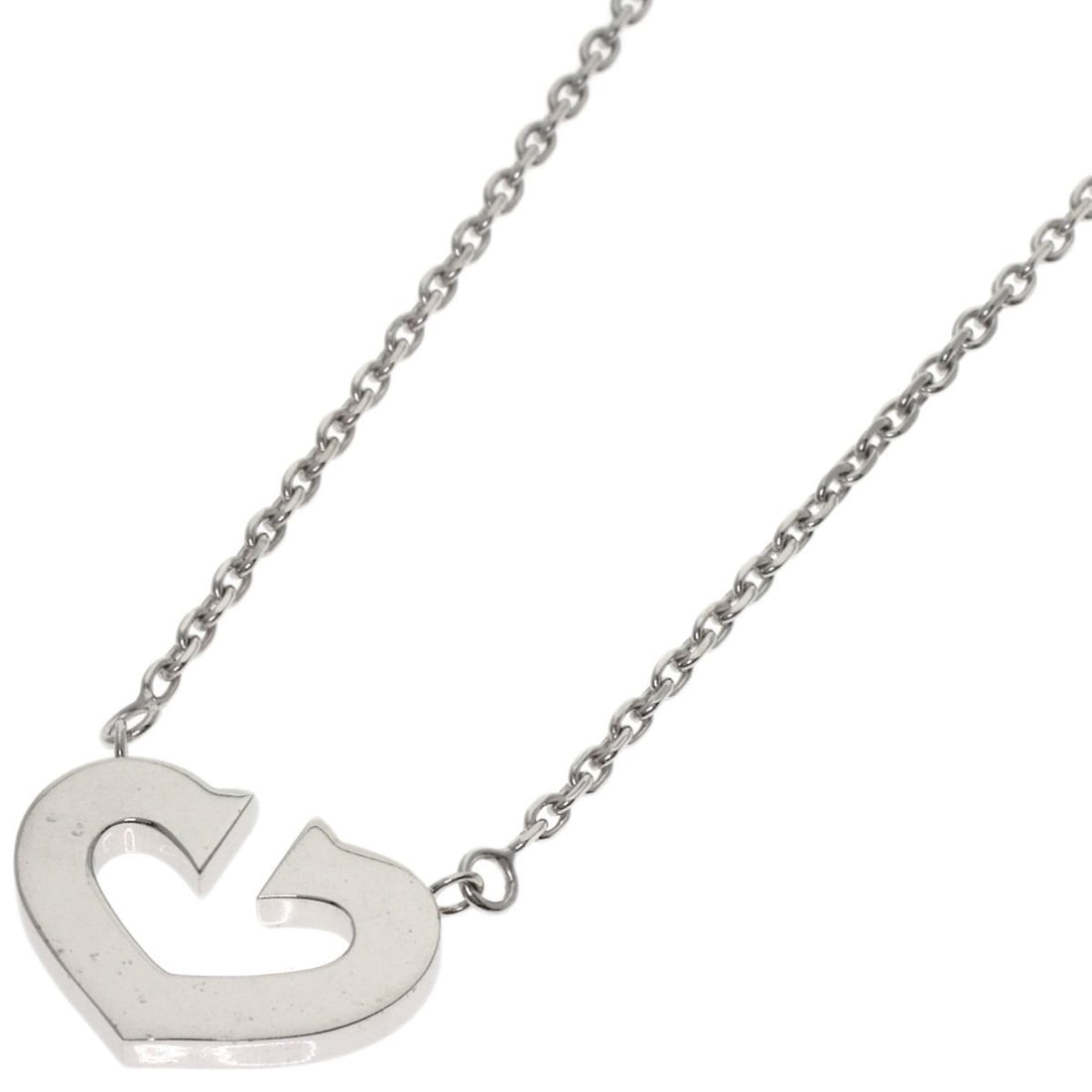 Cartier C Heart Necklace 18K White Gold Women's CARTIER: --- Catalog ---Category: SizePendant Size: 12.3mm x 16.7mm / 0.48'' x 0.65''Neck Circumference: 40 cm / 15.74''Category: DesignGender: WomenMaterial: White gold (18K)Necklace Type: NecklaceCategory: G
