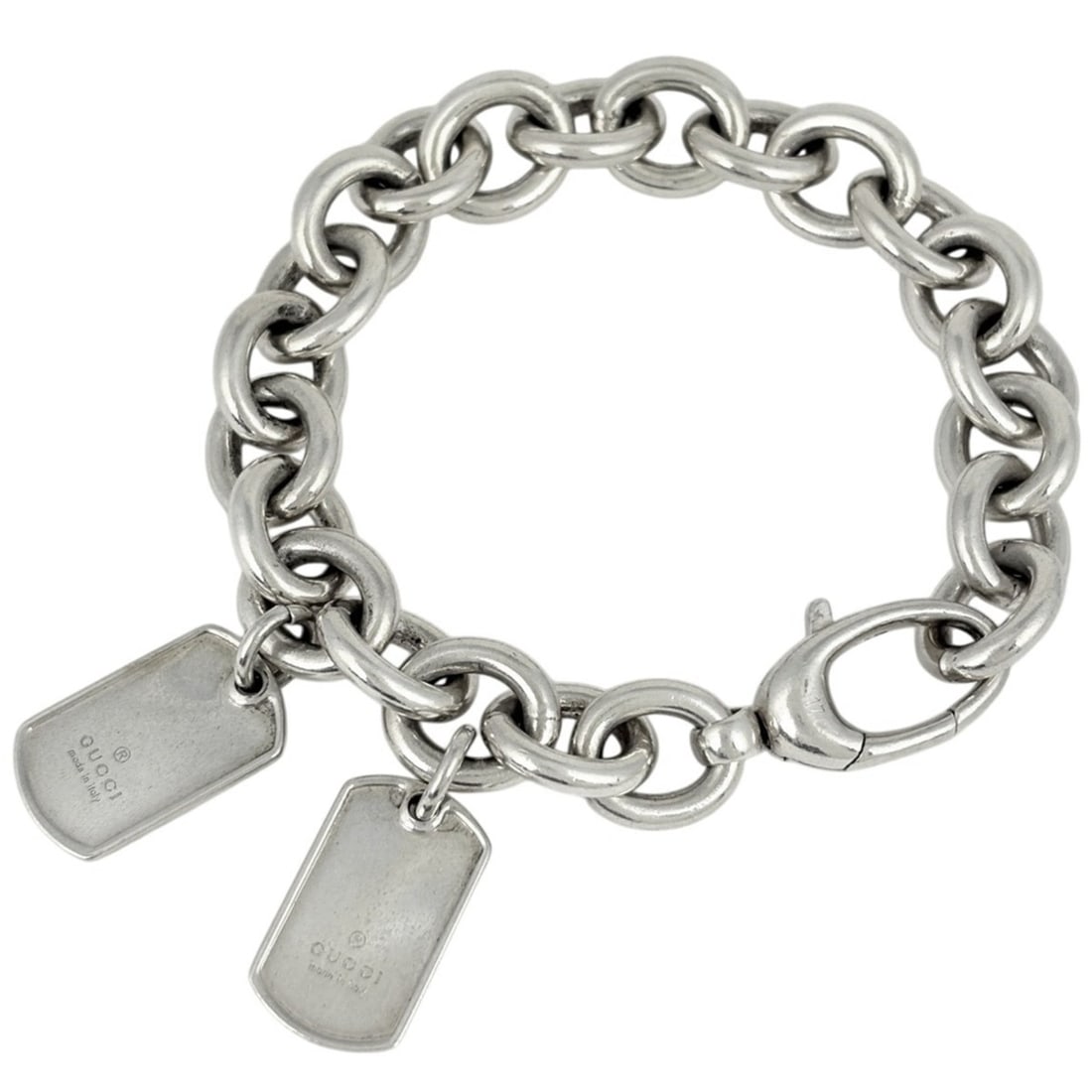 Gucci Dog Tag Chain Bracelet with Logo Plate, Sterling Silver 925, Silver, Women's: --- Catalog ---Category: SizeLength: 19.5cm / 7.67''Category: DesignType: Charm braceletColor: SilverGender: WomenMaterial: Silver 925Category: GeneralBrand: Gucci--- Item List ---Section: ConditionRa