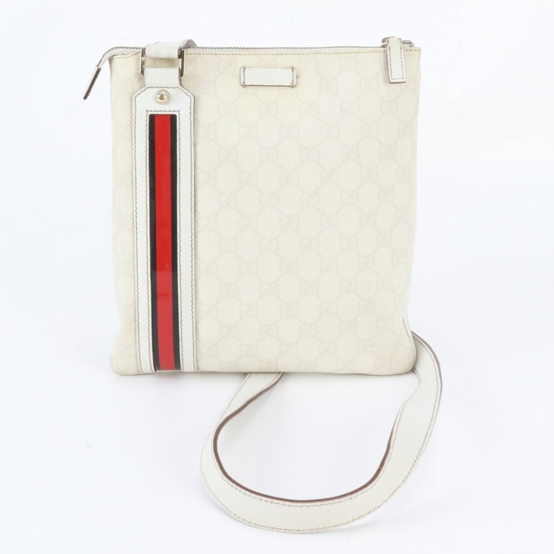 Gucci GG Supreme 153244 Leather Shoulder Bag Crossbody for Women: --- Catalog ---Category: SizeSize (HxWxD): 26cm x 23cm x 1cm / 10.23'' x 9.05'' x 0.39''Category: DesignType: Shoulder bagColor: WhiteGender: WomenMaterial: Leather , Coated canvas Category: GeneralBr