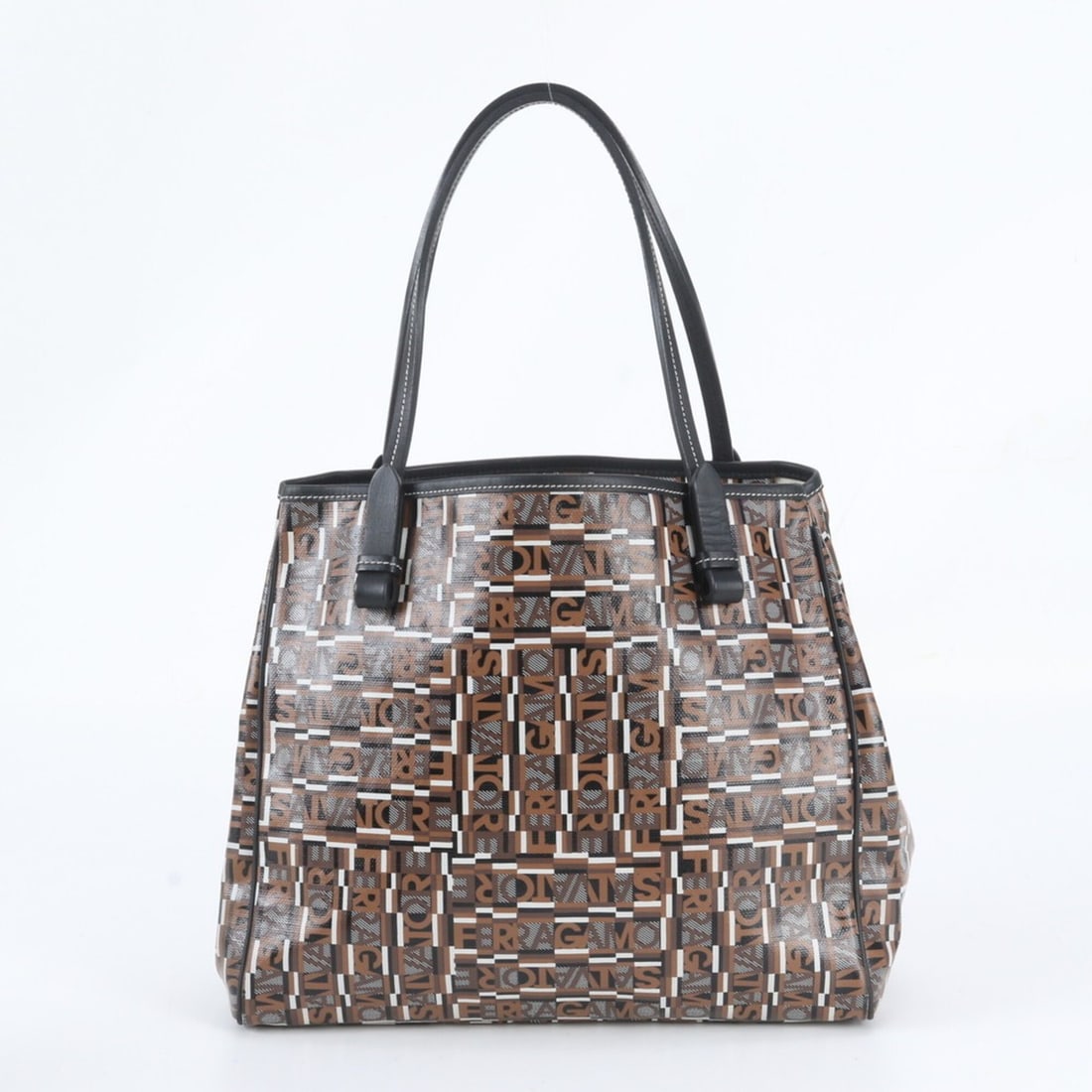 Salvatore Ferragamo logo print leather tote bag, handbag, shoulder brown, women's.: --- Catalog ---Category: SizeSize (HxWxD): 25cm x 30cm x 13cm / 9.84'' x 11.81'' x 5.11''Category: DesignType: Shoulder bag, Tote bagColor: BrownGender: WomenMaterial: Leather , Coated canvas Category