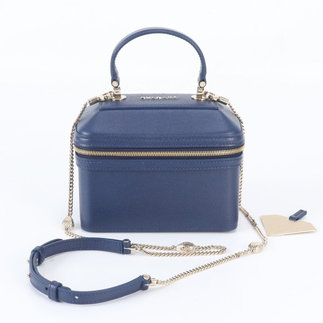 Bvlgari Serpenti Forever Vanity Leather 2-Way Shoulder Bag/Handbag for Women: --- Catalog ---Category: SizeSize (HxWxD): 10cm x 16cm x 9cm / 3.93'' x 6.29'' x 3.54''Category: DesignType: Handbag, Shoulder bag, Vanity bagColor: NavyGender: WomenMaterial: Leather Category: Genera