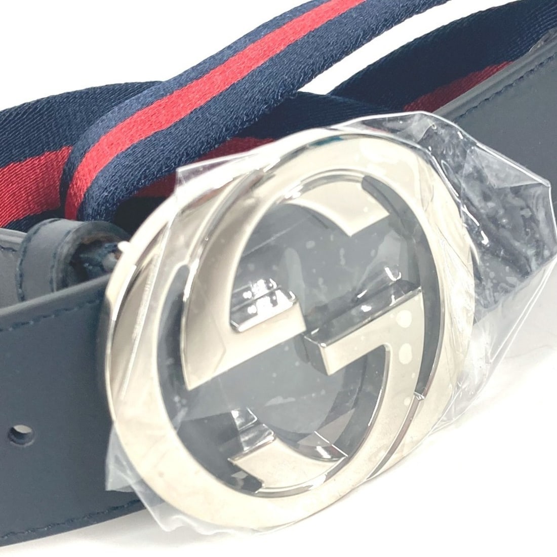 GUCCI 411924 GG Interlocking G Belt Leather Canvas Women's Navy G-241125-14 (1 of 13)