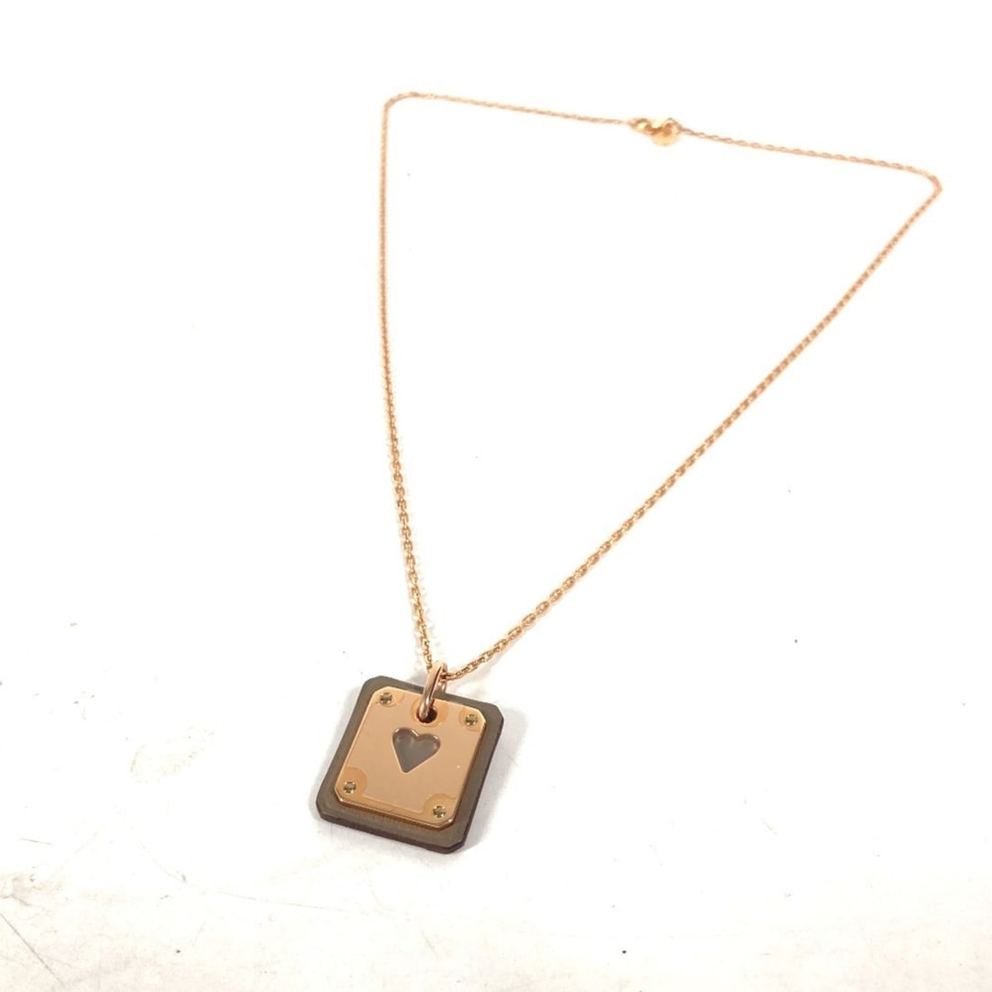 HERMES Hermes Heart Chain Asdukur PM Pendant Necklace Metal Leather Women's Etoupe Gray x Pink Gold (1 of 11)