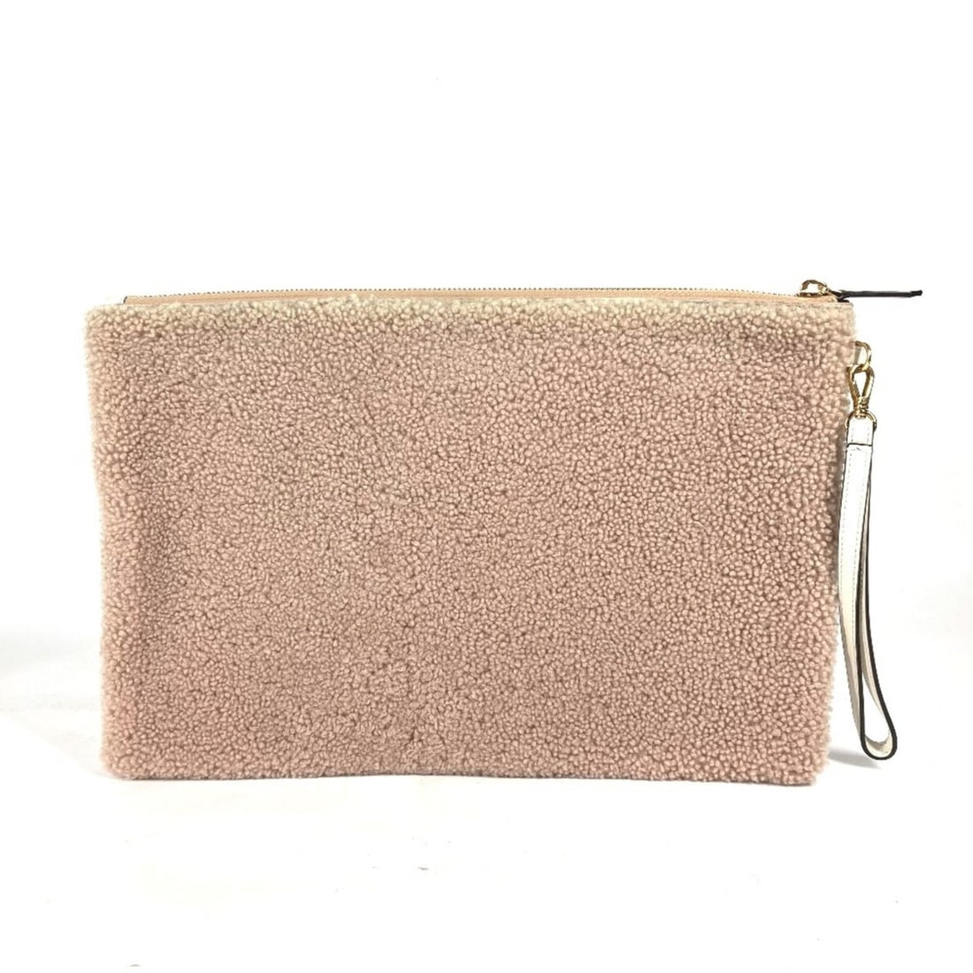 FENDI 8N0178 Mouton Boa Pouch with Strap Clutch Bag for Women, Beige, G-241210-6: --- Catalog ---Category: SizeSize (HxWxD): 22cm x 33.5cm / 8.66'' x 13.18''Category: DesignType: Clutch bag, PouchColor: Beige, PinkGender: Men,WomenClosure: ZipperMaterial: Leather Leather/Fur Type: 
