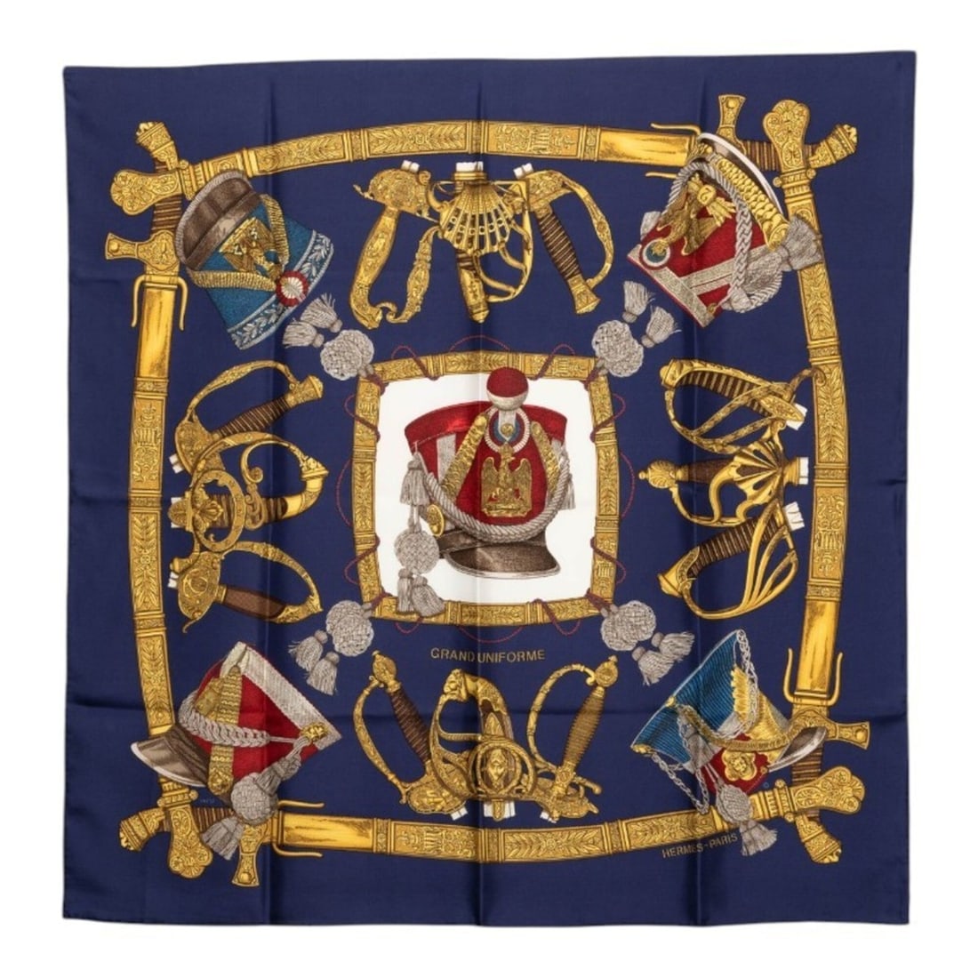 Hermes Carre 90 GRAND UNIFORME Scarf/Muffler, Navy Multicolor Silk, Women's. (1 of 9)