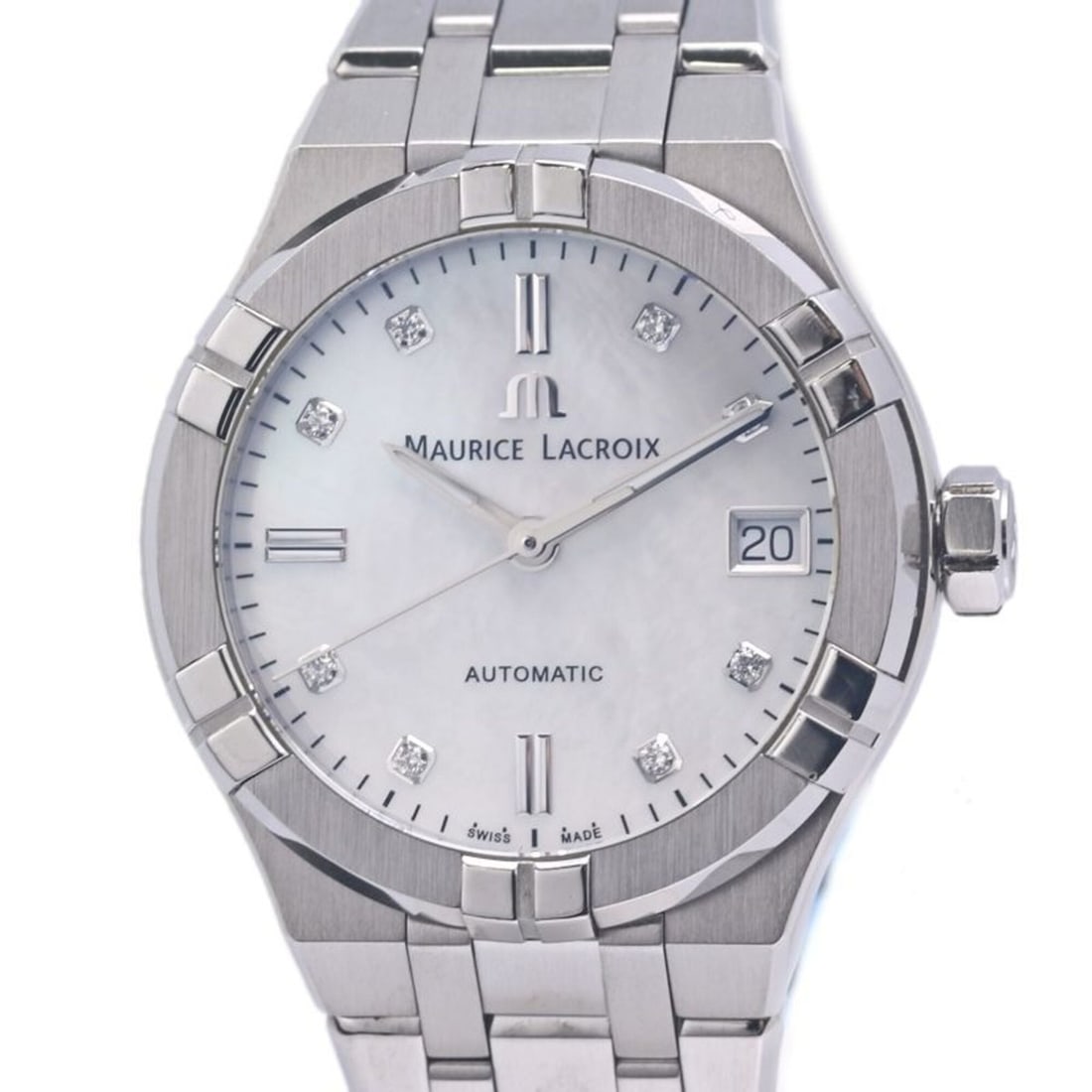 Maurice Lacroix Aikon Automatic 35 Diamond AI6006-SS002-170-1 Men's/Women's Watch (Boys' Size): --- Catalog ---Category: SizeWrist Size: 19cm / 7.48''Case Diameter: 35mm / 1.38''Category: DesignType: WristwatchGender: Men,WomenColor (Dial): White shellMaterial (Band): Stainless steelMaterial (Ca
