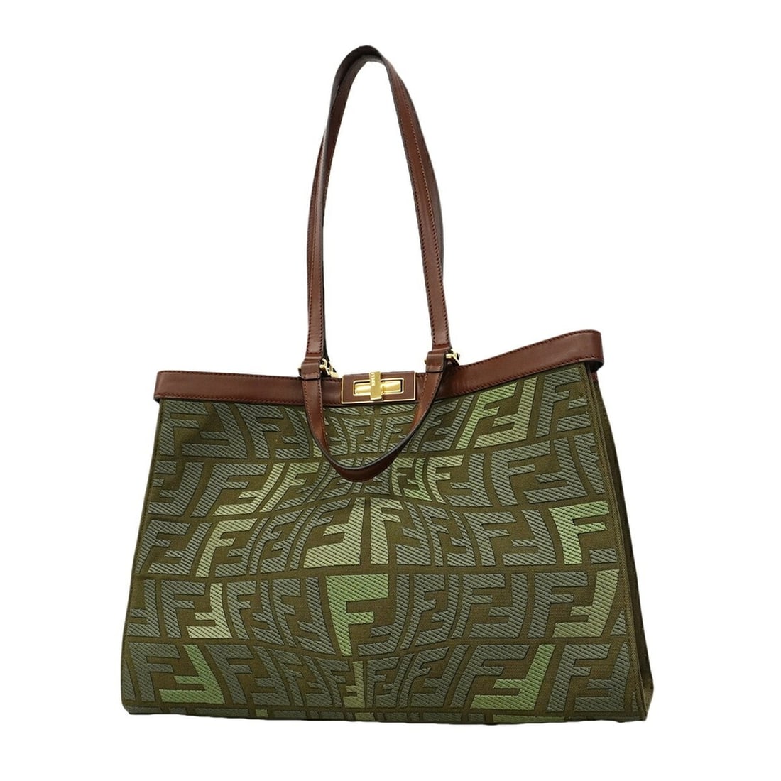 Fendi Zucca X Tote Canvas Bag, Green/Brown, 2-way bag for women: --- Catalog ---Category: SizeSize (HxWxD): 30cm x 41cm x 11.5cm / 11.81'' x 16.14'' x 4.52''Category: DesignType: Tote bagColor: Brown, GreenGender: WomenMaterial: Canvas Hardware Color: GoldCategory: