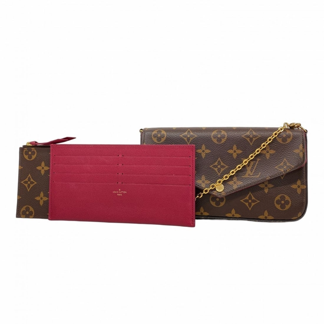 Louis Vuitton Monogram Pochette Felicie M61276 Brown Fuchsia Women's Wallet/Shoulder Wallet: --- Catalog ---Category: SizeSize (HxWxD): 12cm x 21cm x 3cm / 4.72'' x 8.26'' x 1.18''Category: DesignType: Chain/Shoulder walletColor: Brown, FuchsiaGender: WomenCategory: GeneralMPN: M61276Brand: L