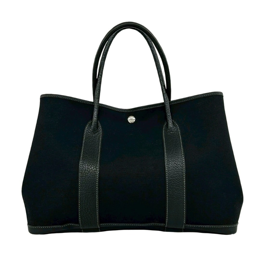 HERMES Garden Party PM Toile Officier Buffle Leather Tote Bag Handbag Black 19785: --- Catalog ---Category: SizeSize (HxWxD): 26cm x 35cm x 17cm / 10.23'' x 13.77'' x 6.69''Category: DesignType: Handbag, Tote bagColor: BlackGender: WomenMaterial: Toile officier , Buffalo leather Cat