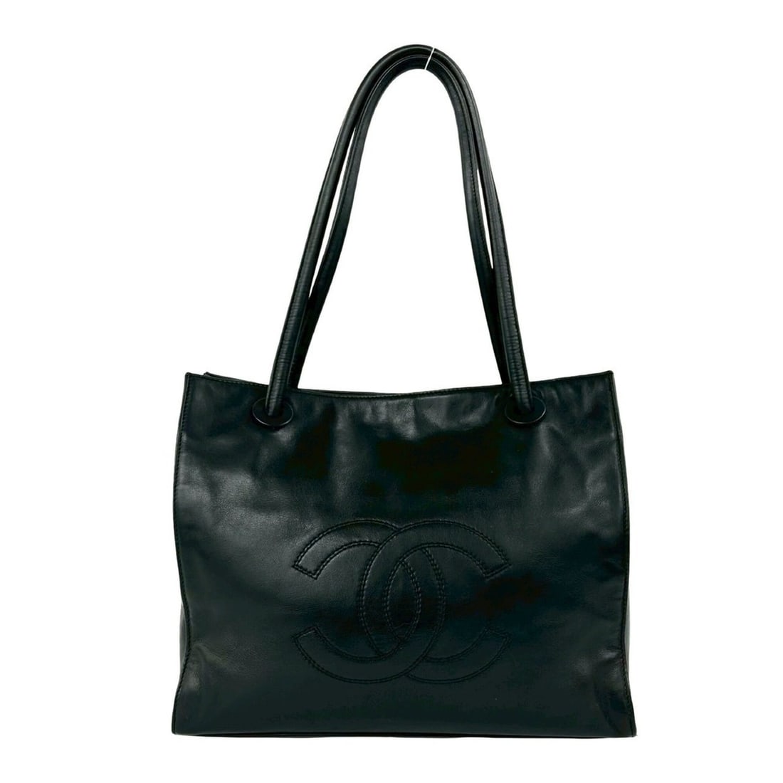 CHANEL Vintage Coco Mark Lambskin Leather Tote Bag Handbag Black 30250: --- Catalog ---Category: SizeSize (HxWxD): 23.5cm x 28.5cm x 10cm / 9.25'' x 11.22'' x 3.93''Category: DesignType: Handbag, Tote bagColor: BlackGender: WomenMaterial: Leather Leather/Fur Type: Lambski