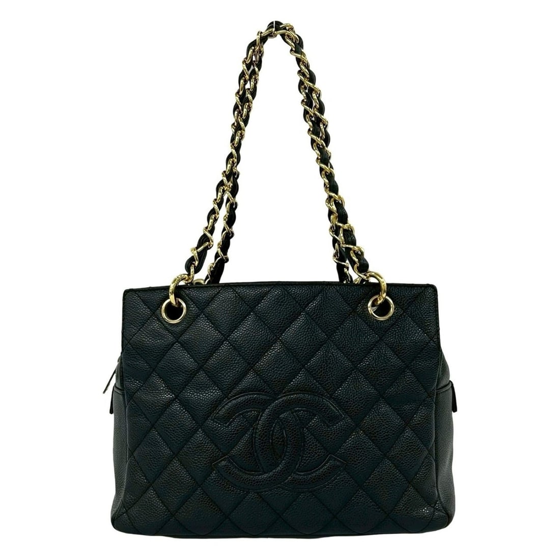 CHANEL PTT Matelassé Coco Mark Caviar Skin Leather Semi Shoulder Bag Tote Black 30016: --- Catalog ---Category: SizeSize (HxWxD): 19cm x 25.5cm x 13cm / 7.48'' x 10.03'' x 5.11''Category: DesignType: Shoulder bag, Tote bagColor: BlackGender: WomenMaterial: Grained Calfskin Category: Gen