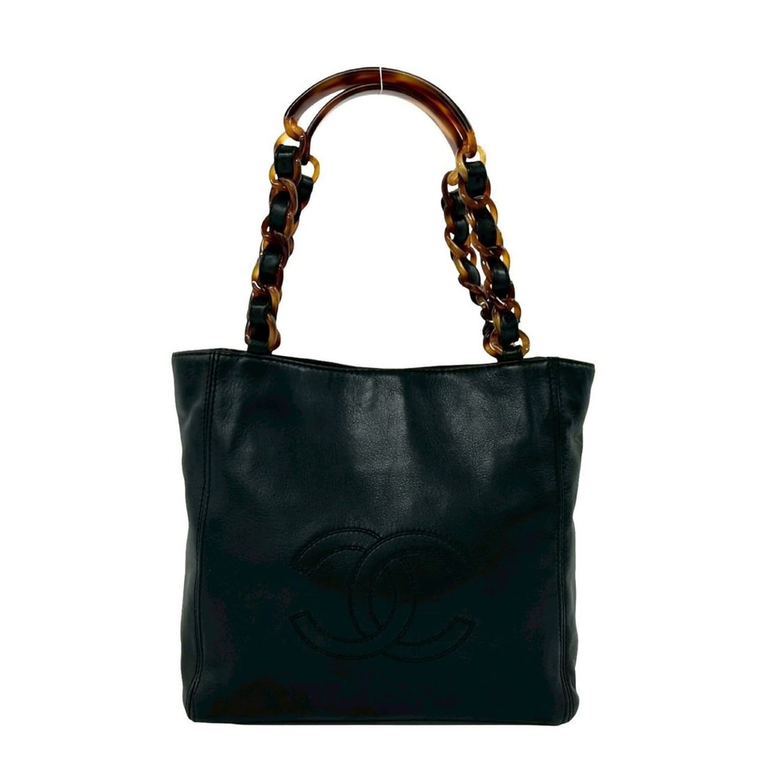 CHANEL Coco Mark Lambskin Leather Genuine Plastic Chain Handbag Black 29826: --- Catalog ---Category: SizeSize (HxWxD): 22.5cm x 22cm x 5cm / 8.85'' x 8.66'' x 1.96''Category: DesignType: HandbagColor: Black, BrownGender: WomenMaterial: Leather , Plastic Leather/Fur Type: Lamb