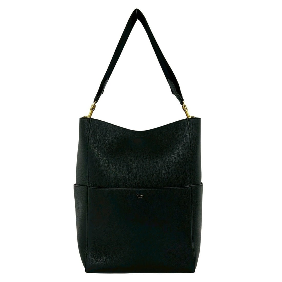 CELINE Celine Sangle Bucket Logo Leather Semi-One Shoulder Bag Tote Black Women's 32414 (1 of 10)