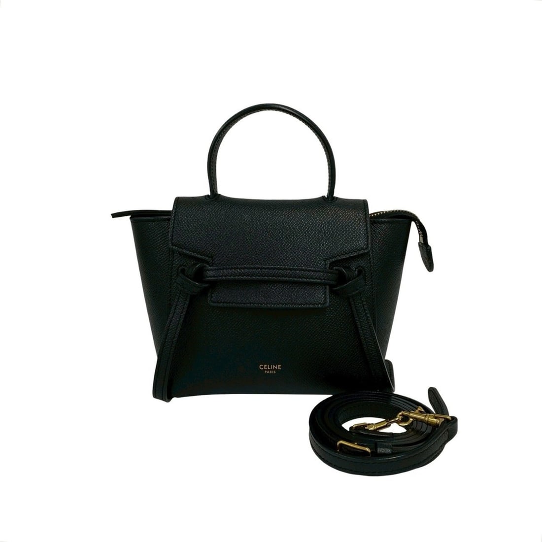 CELINE Belt Bag, Pico Leather, Genuine 2-way Mini Handbag/Shoulder Bag/Pouch, Black, 104-7 (1 of 15)