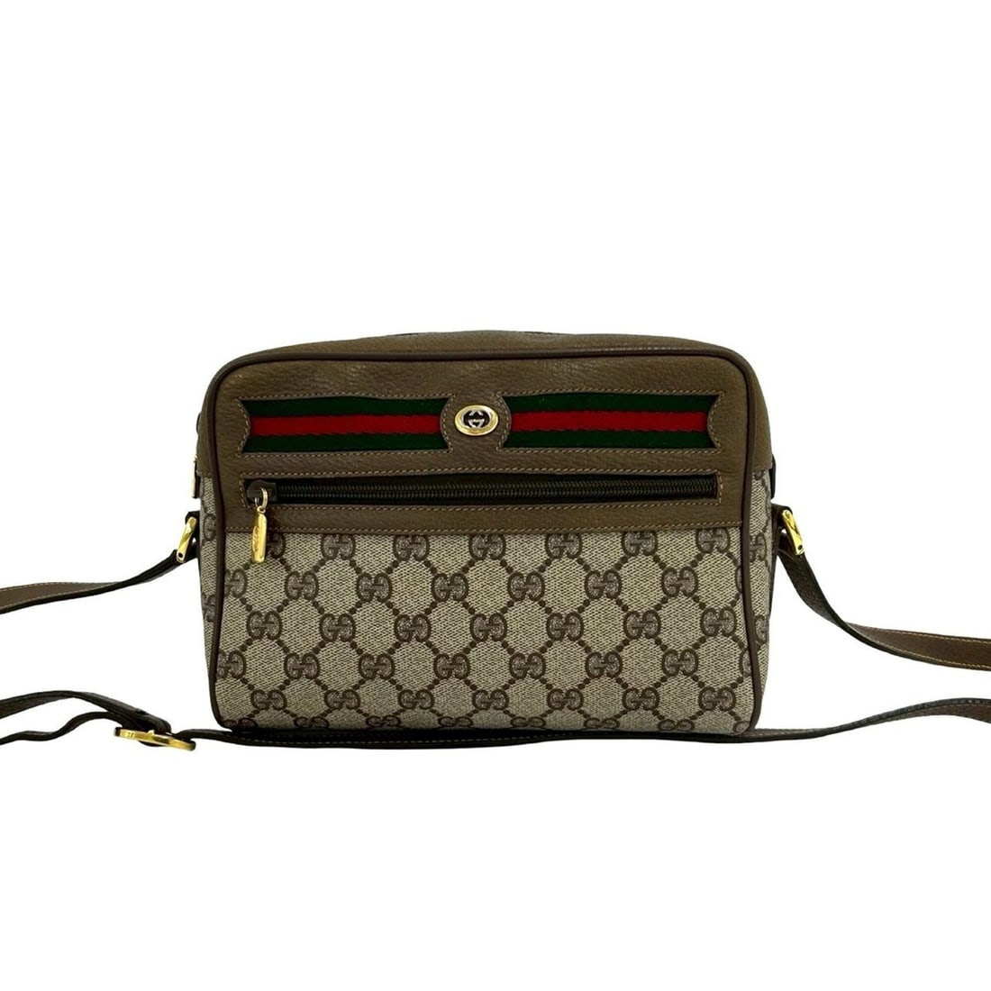 GUCCI Vintage Sherry Line GG Logo Leather Shoulder Bag/Pochette, Brown, 76-10: --- Catalog ---Category: SizeSize (HxWxD): 16cm x 22cm x 7cm / 6.29'' x 8.66'' x 2.75''Category: DesignType: Pochette, Shoulder bagColor: Brown, Green, Red colorGender: WomenMaterial: Leather , PVC Ca