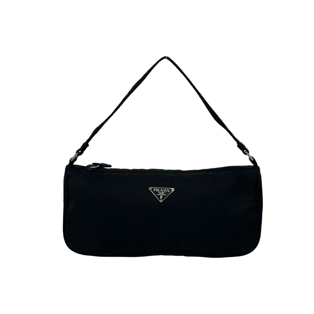 PRADA Prada Triangle Logo Plate Hardware Tessuto Nylon Mini Handbag Pouch Black 02421: --- Catalog ---Category: SizeSize (HxWxD): 10cm x 24cm x 6cm / 3.93'' x 9.44'' x 2.36''Category: DesignType: Handbag, PouchColor: BlackGender: WomenMaterial: Nylon Category: GeneralBrand: Prada--- Ite
