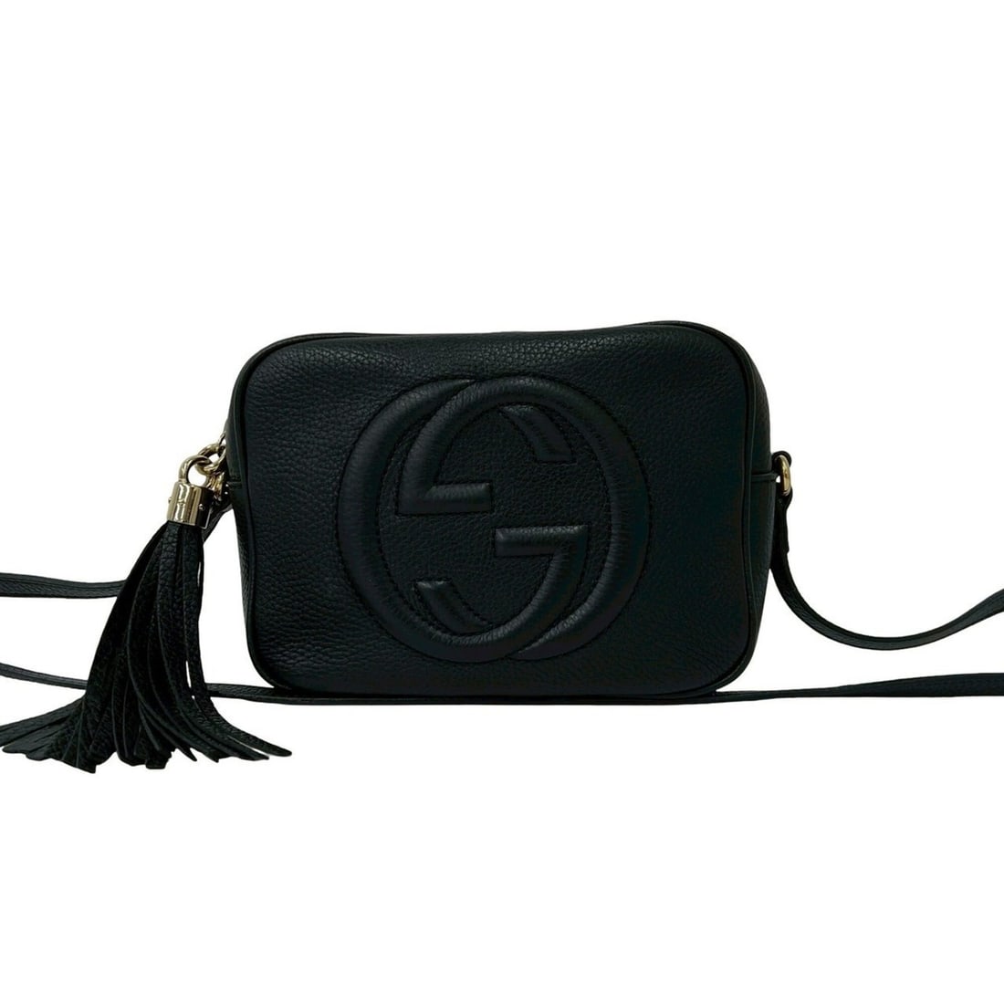 GUCCI Soho Interlocking G Leather Tassel Mini Shoulder Bag Pouch Black 22961: --- Catalog ---Category: SizeSize (HxWxD): 15cm x 21cm x 7cm / 5.9'' x 8.26'' x 2.75''Category: DesignType: Pochette, Shoulder bagColor: BlackGender: WomenMaterial: Leather Category: GeneralBrand: Guc