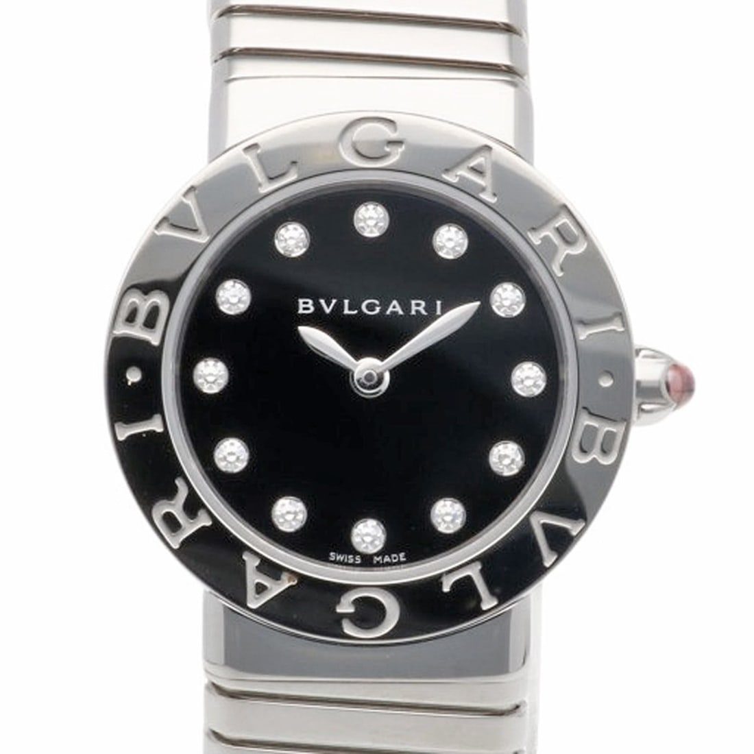 Bulgari Tubogas Watch, Stainless Steel, Quartz, Ladies, BVLGARI, BBL262TS, 12 Diamonds: --- Catalog ---Category: SizeWrist Size: 14.5cm / 5.7''Case Diameter: 26mm / 1.02''Category: DesignType: WristwatchGender: WomenColor (Dial): BlackMaterial (Band): Stainless steelMaterial (Case): Stai