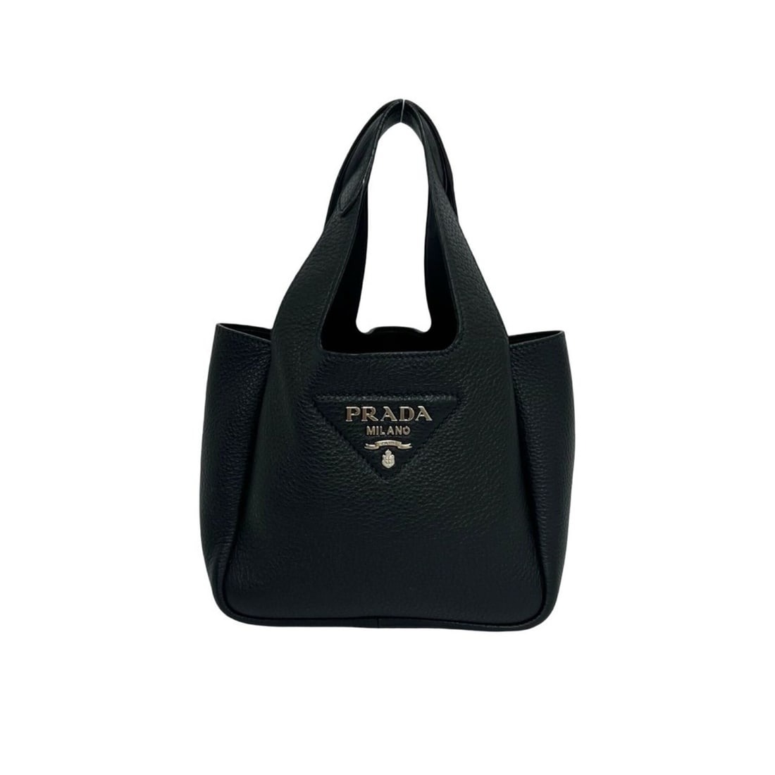 PRADA Vitello Daino Triangle Logo Hardware Leather Handbag Mini Tote Bag Black 30225: --- Catalog ---Category: SizeSize (HxWxD): 15cm x 17cm x 9cm / 5.9'' x 6.69'' x 3.54''Category: DesignType: Handbag, Tote bagColor: BlackGender: WomenMaterial: Leather Category: GeneralBrand: Prada---