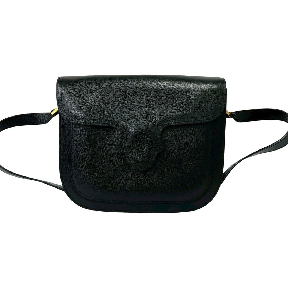 YVES SAINT LAURENT Vintage YSL Logo Leather Shoulder Bag/Semi-Shoulder Bag, Black, 31133: --- Catalog ---Category: SizeSize (HxWxD): 22.5cm x 25.5cm x 6cm / 8.85'' x 10.03'' x 2.36''Category: DesignType: Shoulder bagColor: BlackGender: WomenMaterial: Leather Category: GeneralBrand: Yves Sa