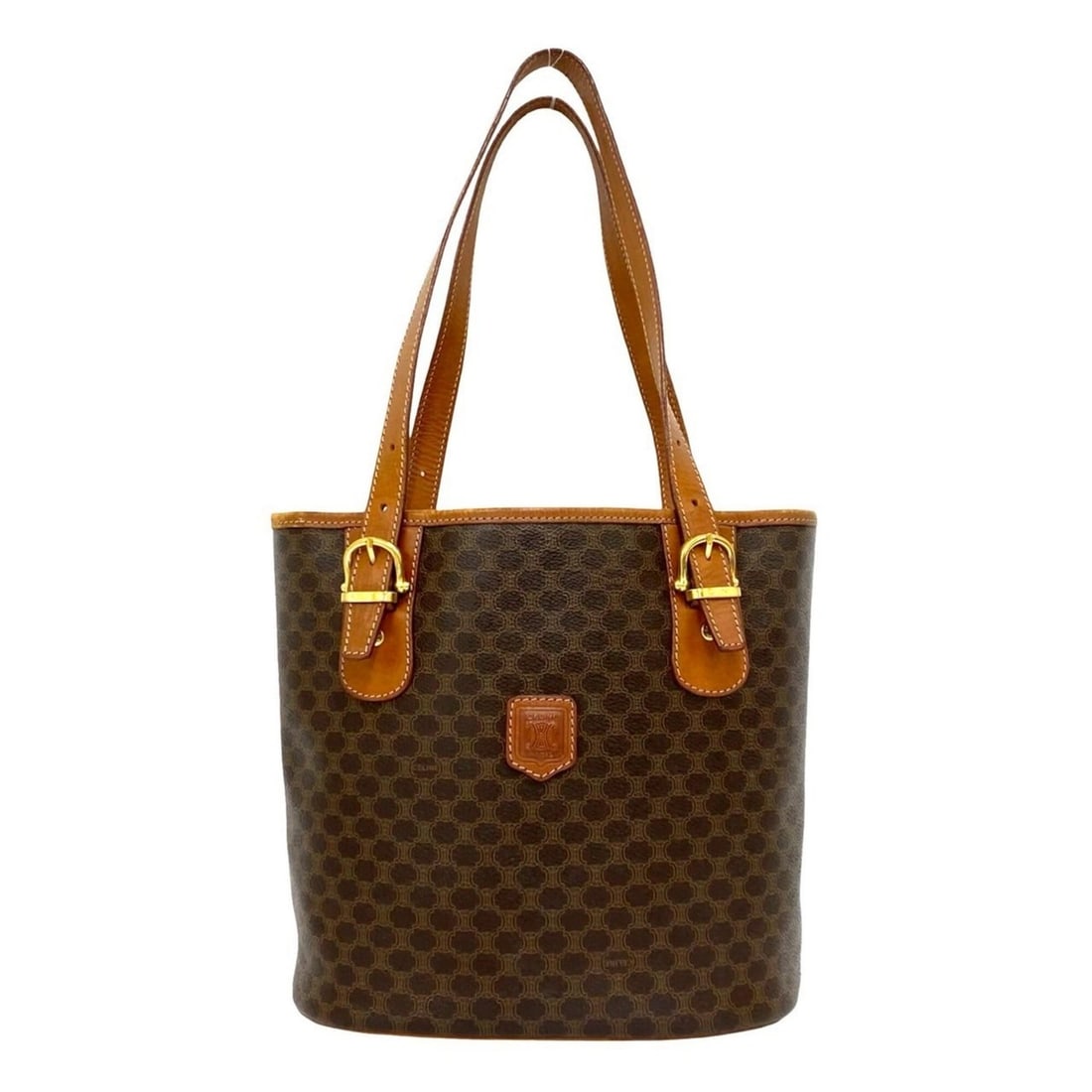 CELINE Vintage Macadam Blazon Triomphe Logo Leather Semi-Shoulder Bag Tote Brown 62648: --- Catalog ---Category: SizeSize (HxWxD): 24cm x 24cm x 13cm / 9.44'' x 9.44'' x 5.11''Category: DesignType: Shoulder bag, Tote bagColor: BrownGender: WomenMaterial: Leather , PVC Category: GeneralBr