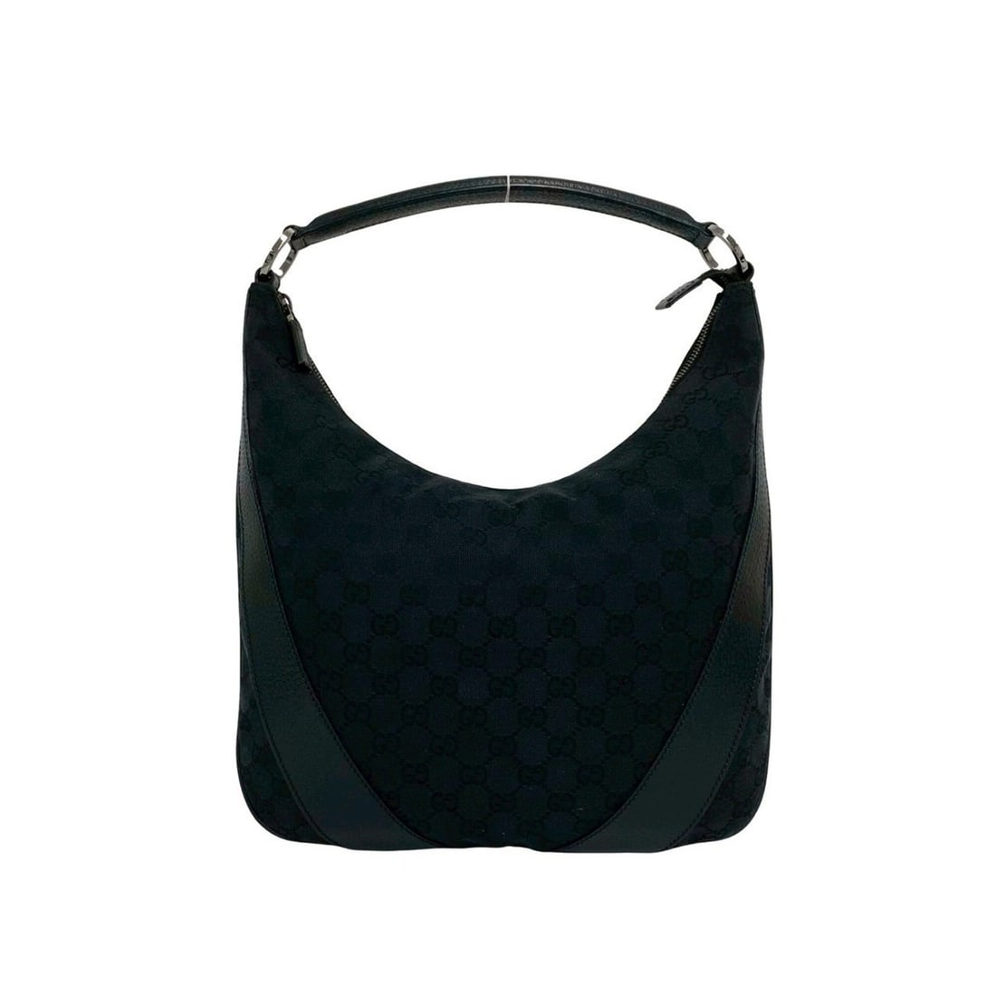 GUCCI GG pattern canvas and leather semi-one shoulder bag/handbag/tote bag, black, 93544 (1 of 10)