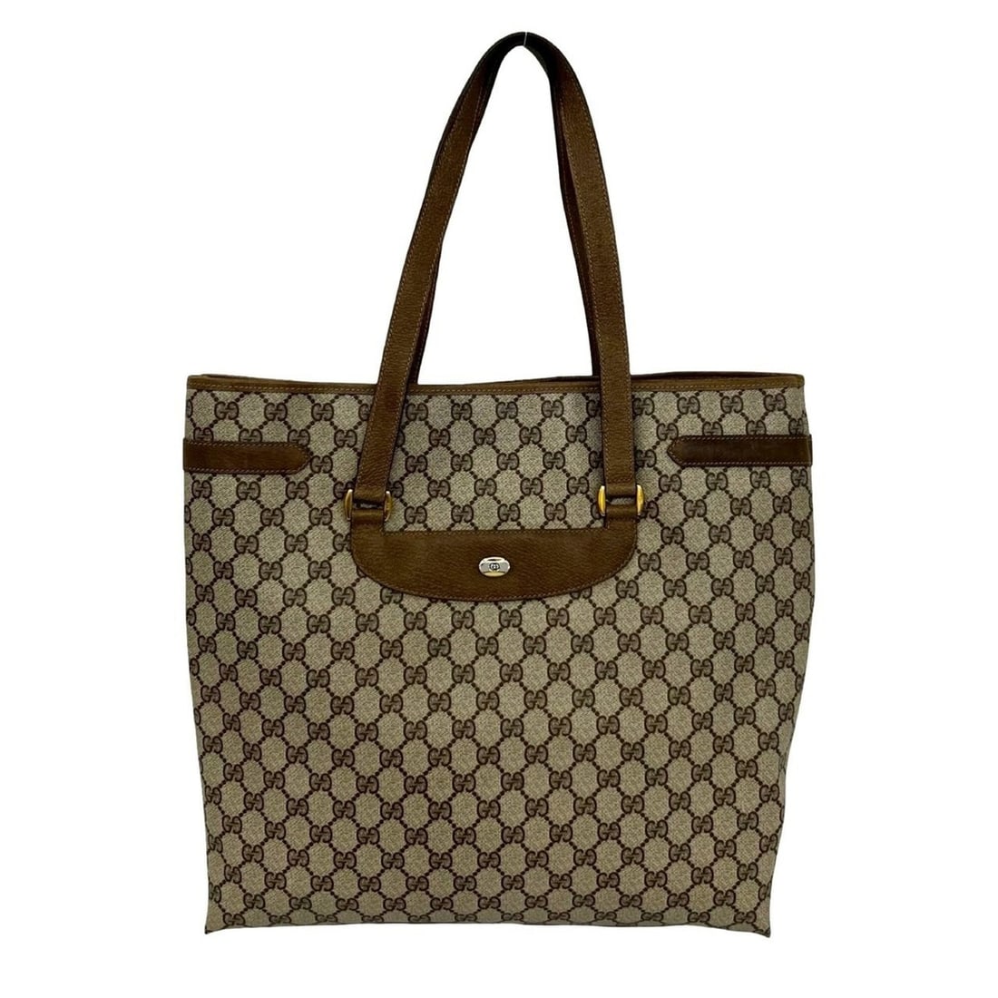 GUCCI Vintage GG Logo Leather Tote Bag/Handbag, Brown, 62646: --- Catalog ---Category: SizeSize (HxWxD): 36cm x 40cm x 9cm / 14.17'' x 15.74'' x 3.54''Category: DesignType: Handbag, Tote bagColor: BrownGender: WomenMaterial: PVC , Leather Category: GeneralBrand: