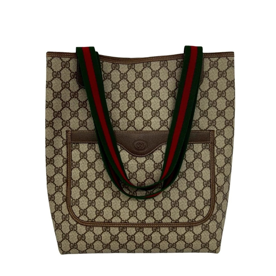 GUCCI Vintage Sherry Line GG Logo Leather Tote Bag/Handbag, Brown, 52253 (1 of 10)